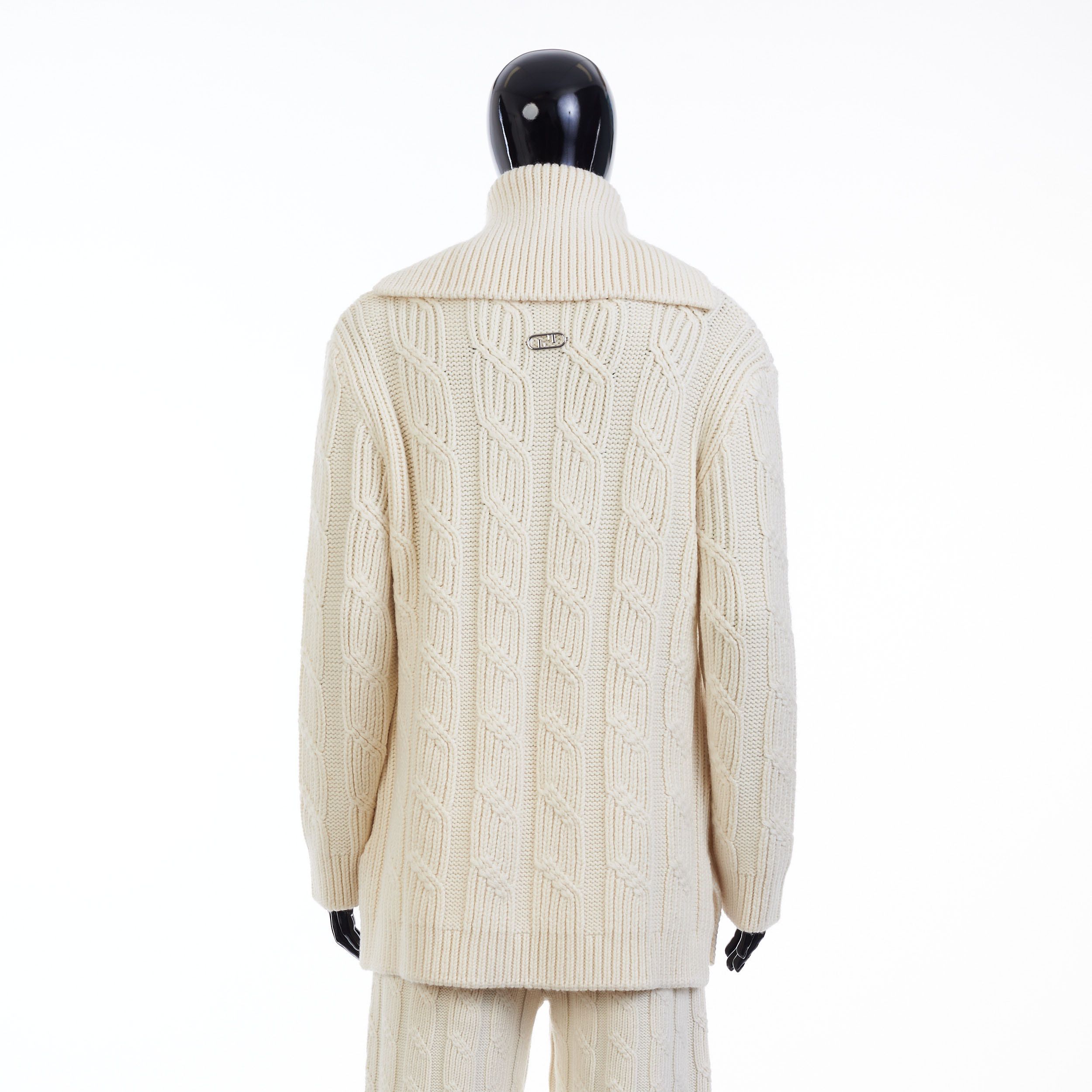 Fendi White High Neck Cable Knit Wool Pullover Size US S / EU 44-46 / 1 - 5 Thumbnail