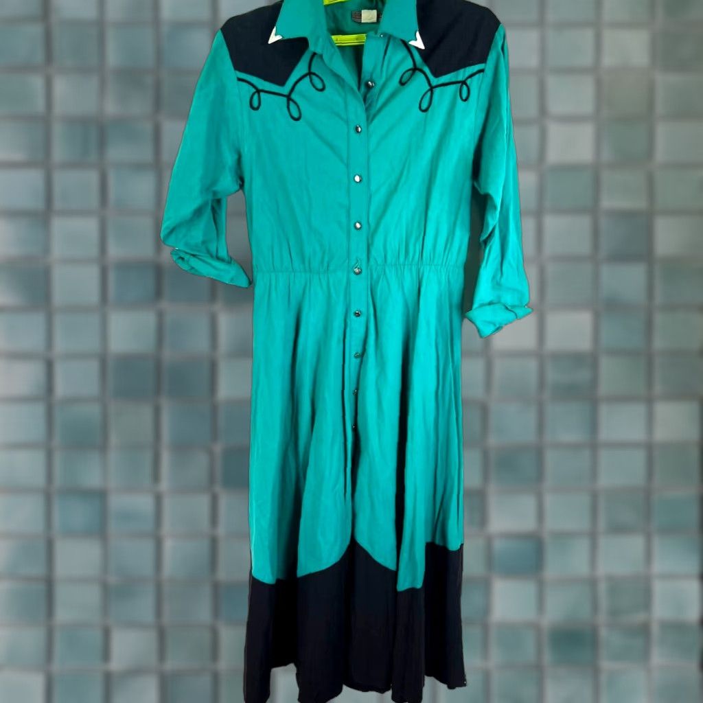 DANCER VINTAGE Country Lane Western Maxi Dress Womens Size 9 Long Sleeve Blue Party Wedding Cotton 90s Western Women Size M / US 6-8 / IT 42-44 - 1 Thumbnail
