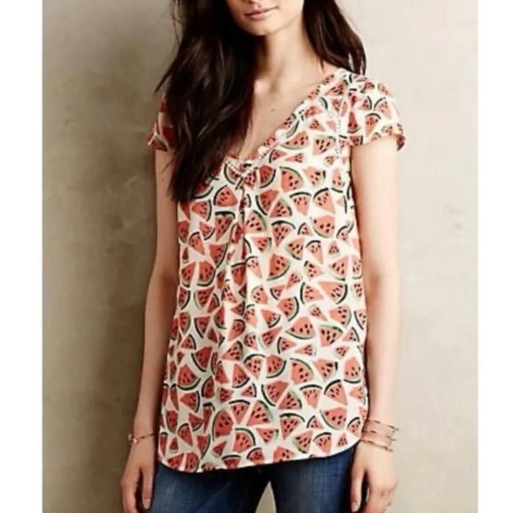 Designer Anthropologie l Maeve Picnic Days Watermelon Top 0 Size XS / US 0-2 / IT 36-38 - 8 Thumbnail