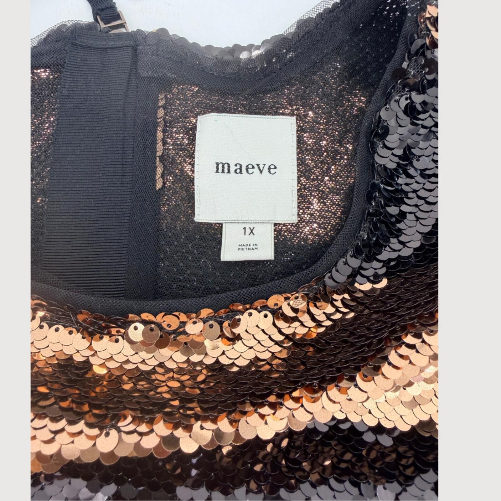 Other Maeve Anthropologie Sequin Top Copper Black 1X Size ONE SIZE - 4 Thumbnail