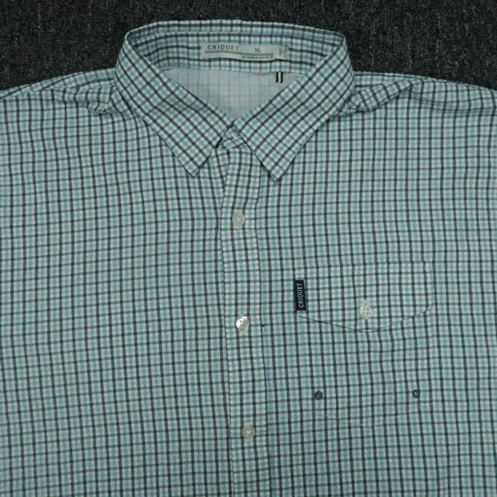 Vintage Criquet Shirt Mens XL Blue White Plaid Short Sleeve Button-Up Seersucker Casual Workwear Menswear Size US XL / EU 56 / 4 - 2 Thumbnail