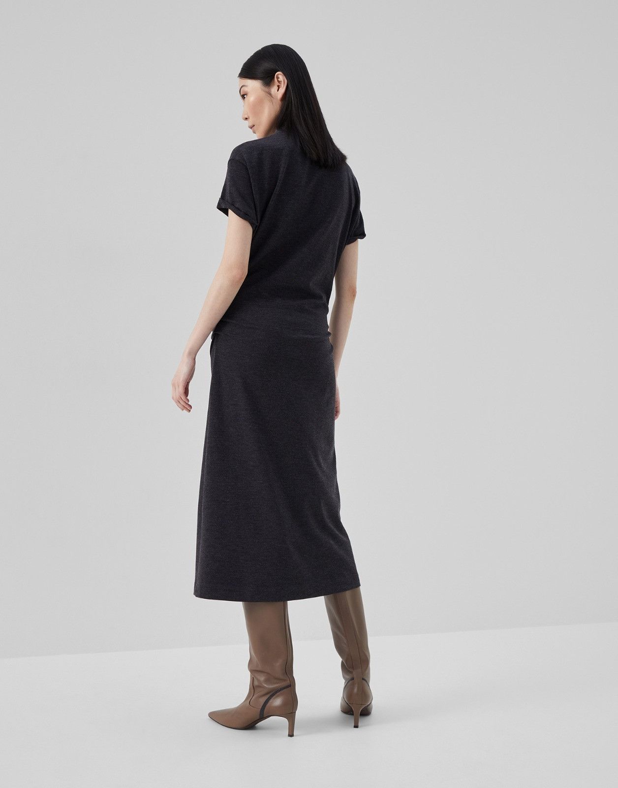 Brunello Cucinelli o1la1rc1a0225 Midi Dress in Noir Size M / US 6-8 / IT 42-44 - 2 Thumbnail