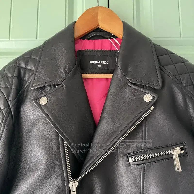 Dsquared2 DSQUARED2 Black Leather Motorcycle Jacket for Men . Size US XL / EU 56 / 4 - 9 Thumbnail