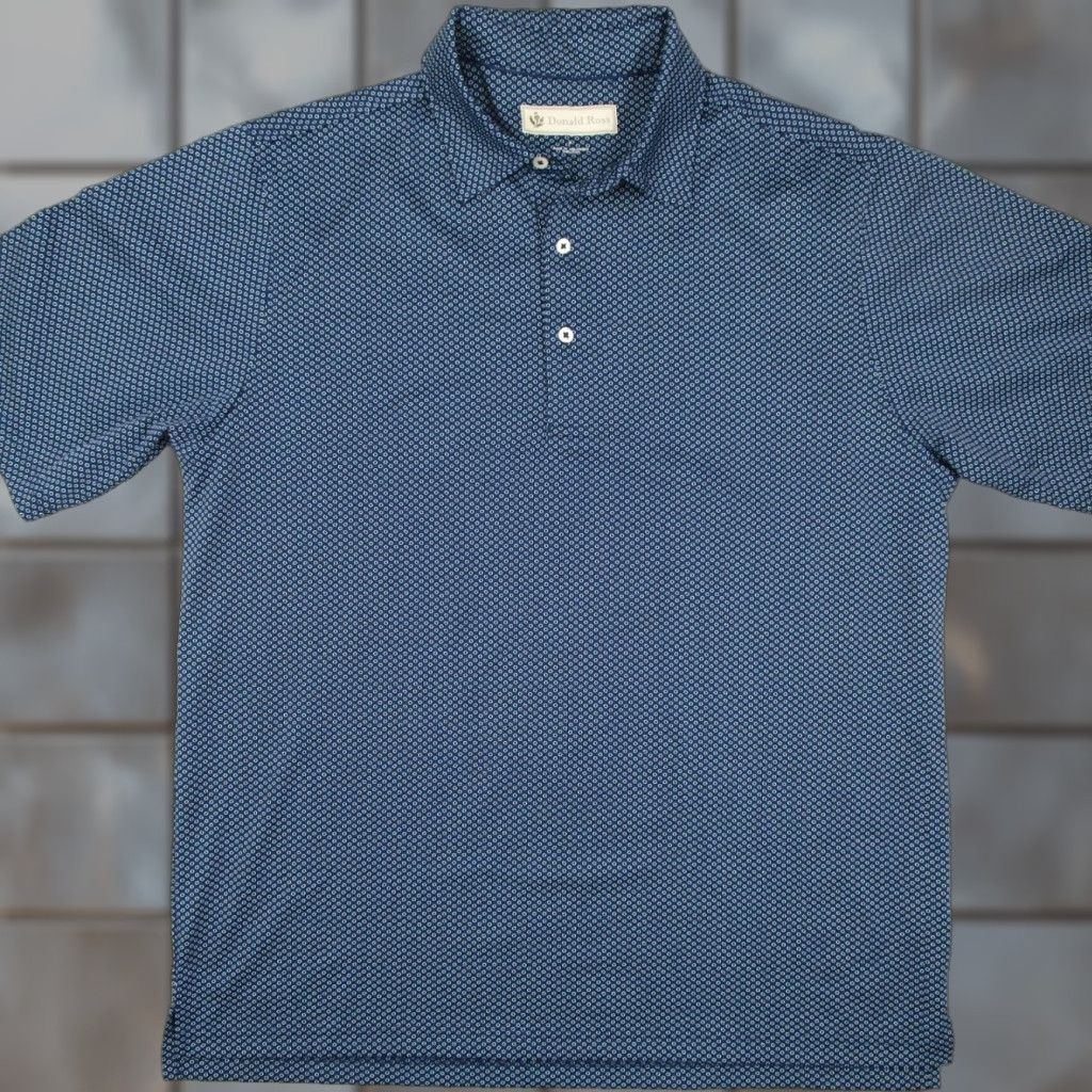 Vintage Donald Ross Polo Shirt Geometric Print Blue Mens L Shirt Short Sleeve Crew 100% Polyester Moisture Wicking Golf Casual Activewear Size US L / EU 52-54 / 3 - 1 Thumbnail