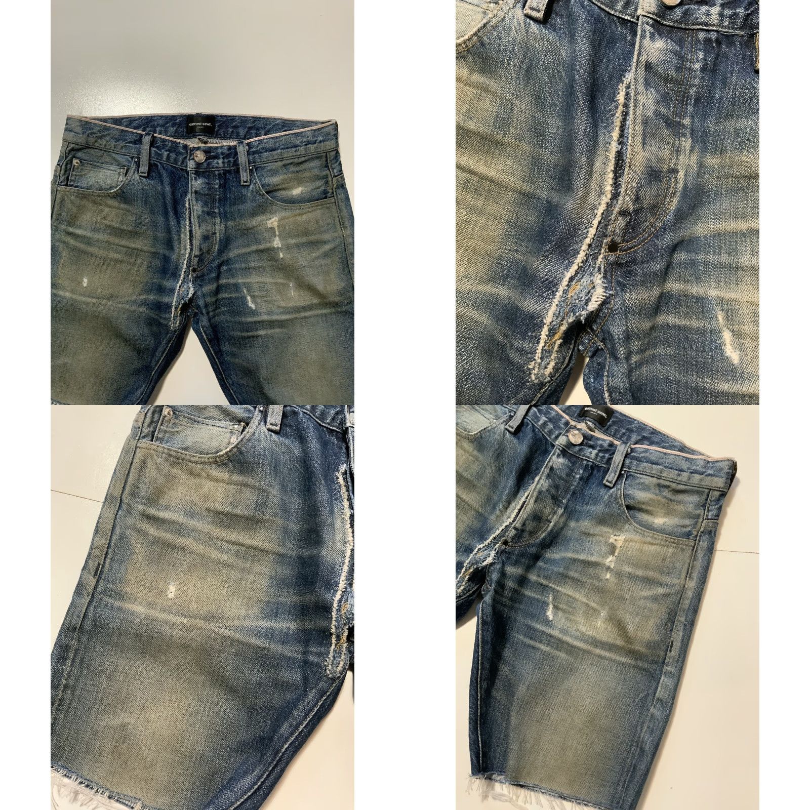 Denime Earnest Sewn Redline Selvedge Distressed Cutoff Button Fly Denim Jean Shorts 32 Men Size US 32 / EU 48 - 8 Thumbnail
