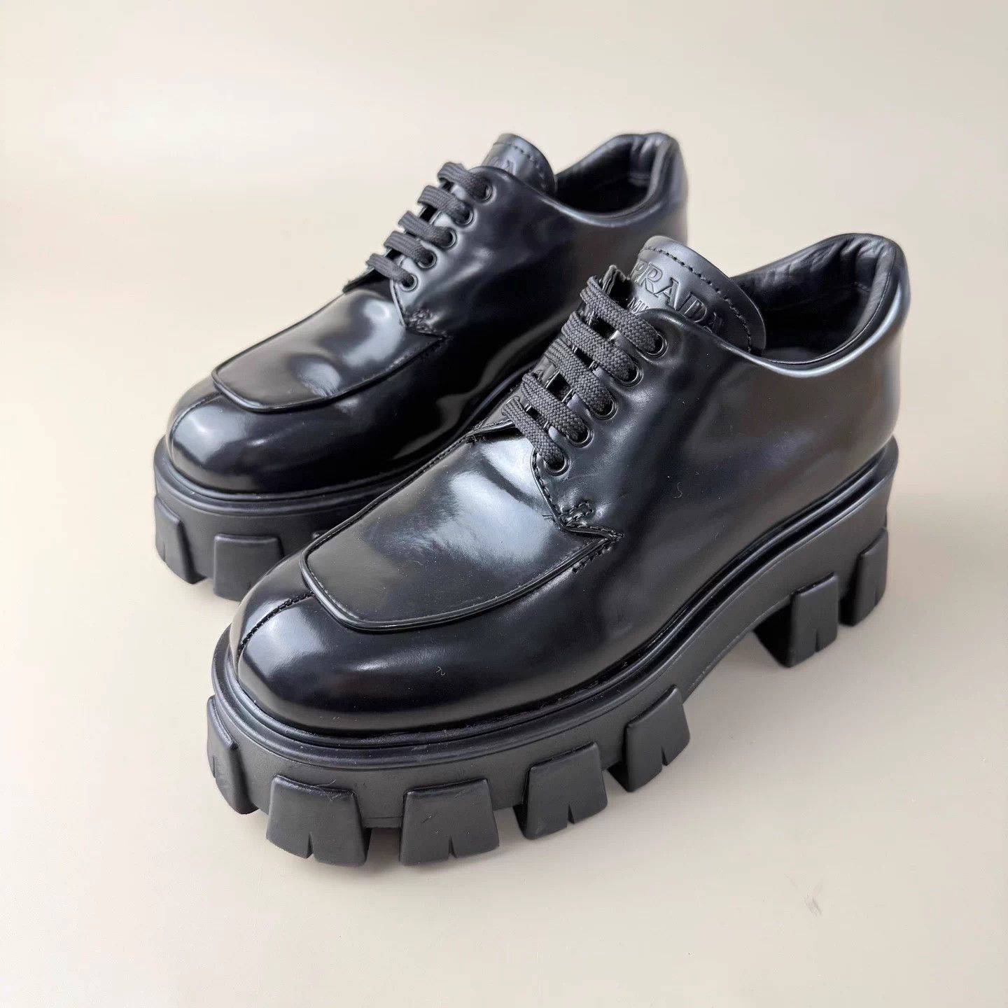 Prada Prada black thick cleated sole shoes eur 37 99 new Size US 6 / IT 36 - 1 Thumbnail