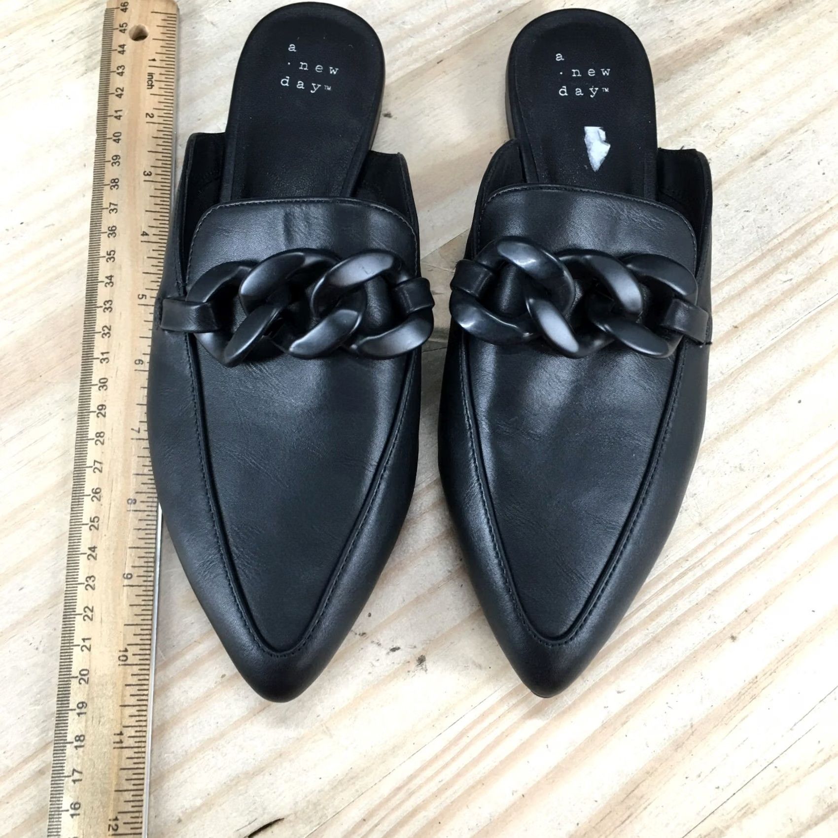 Vintage A New Day Mule Womens Black Sandals Amber Slip Pointed Flats Faux Leather Size US 7 / IT 37 - 6 Thumbnail