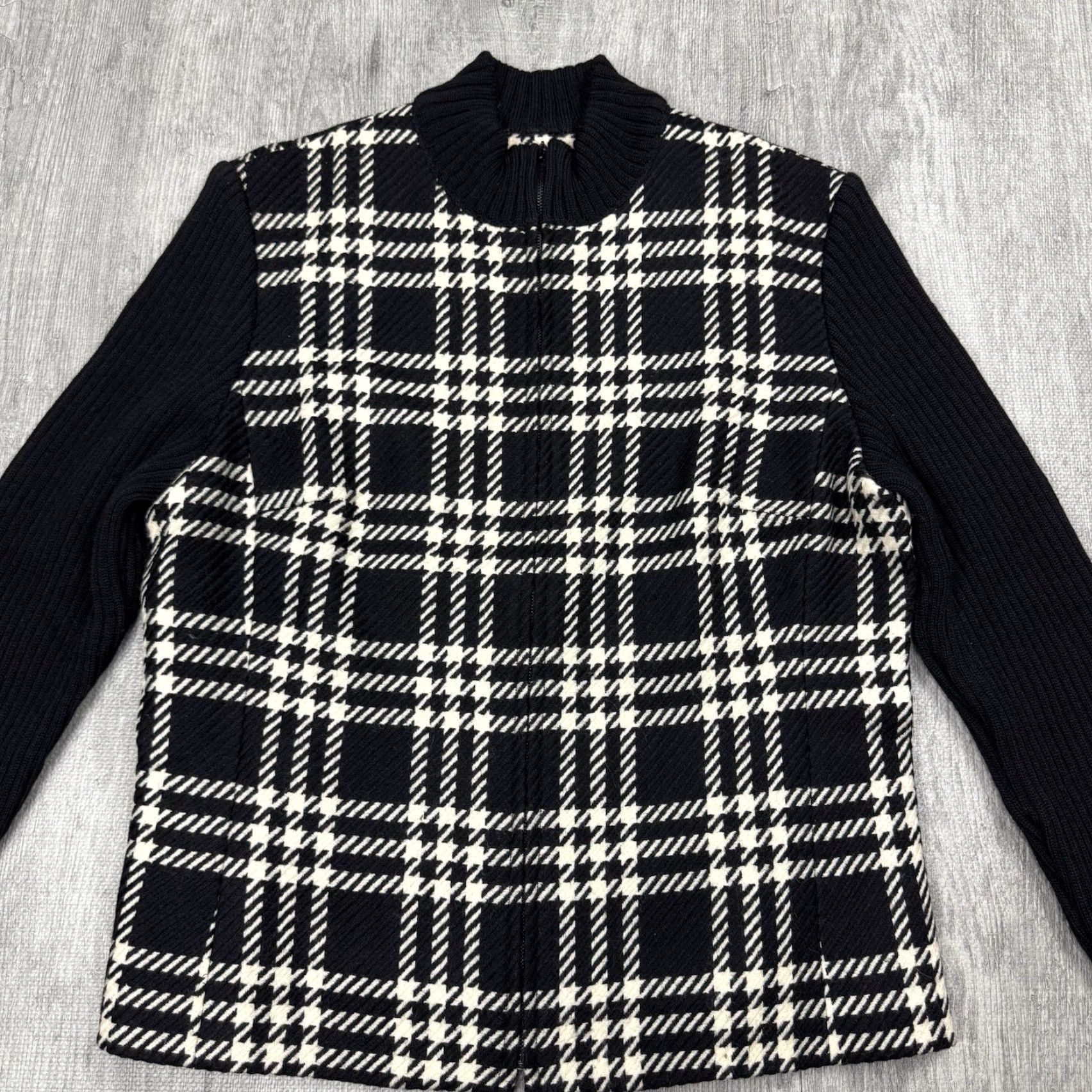 Vintage KATE HILL WOMENS PLAID FULL ZIP BLAZER SIZE 14 BLACK WHITE BUSINESS CLASSIC Size XL / US 12-14 / IT 48-50 - 2 Thumbnail