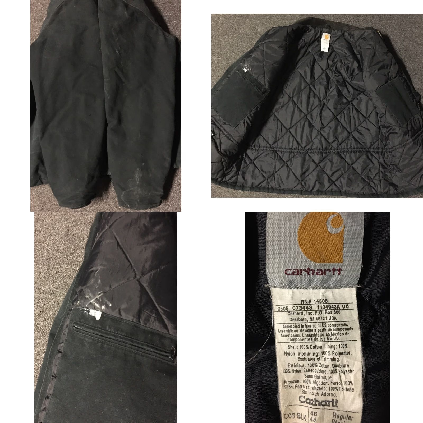 Carhartt VINTAGE Carhartt Chore Jacket 48 XXL Black Quilt Lined Distressed 90s 80s Grunge Biker Motorcycle Jacket Mens Carhartt Ridge Size US M / EU 48-50 / 2 - 8 Thumbnail