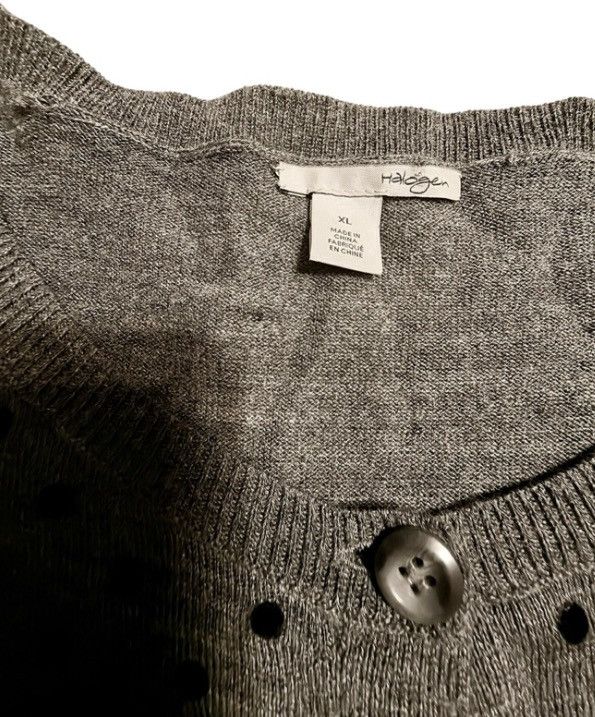 Other Halogen Women’s XL Merino Cardigan Sweater Gray Polka Dot Size XL / US 12-14 / IT 48-50 - 4 Thumbnail