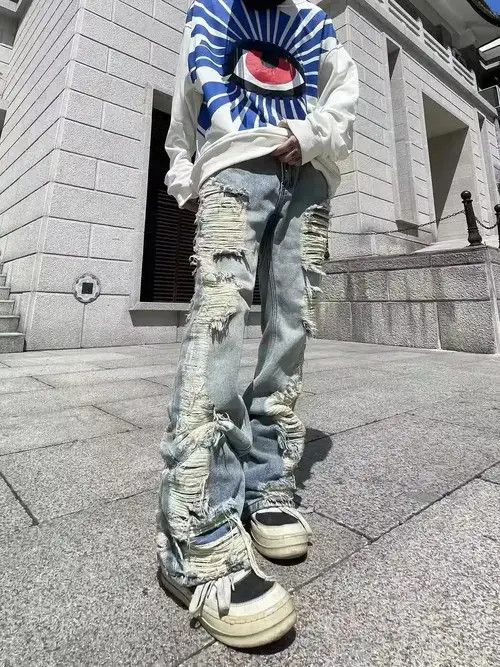 Designer × Japanese Brand × Vintage flared damaged grunge ripped pants Size US 30 / EU 46 - 3 Thumbnail