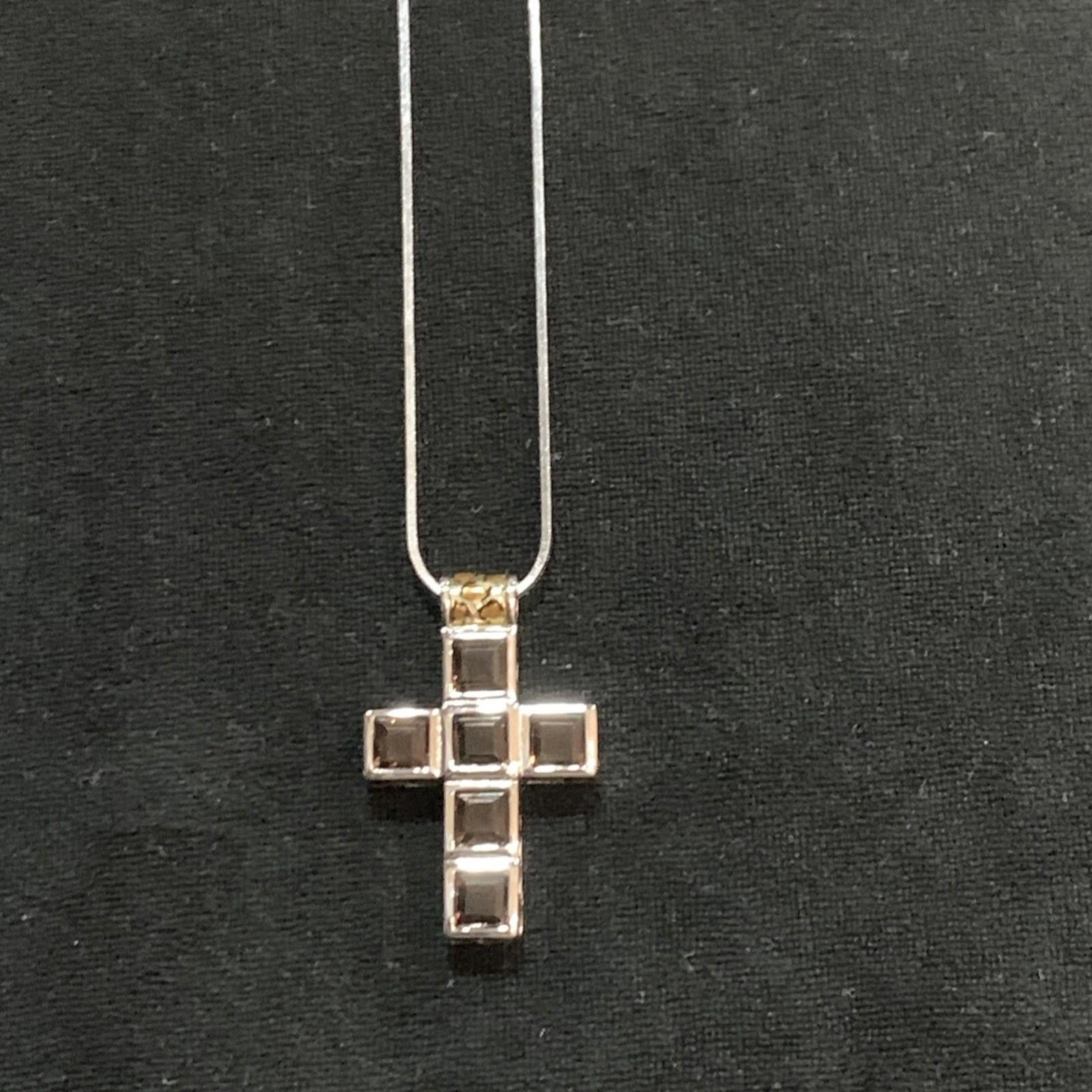 Signal Sport SIGAL 925, Smoky Quartz Cross & Italian Square Snake Chain Size ONE SIZE - 5 Thumbnail