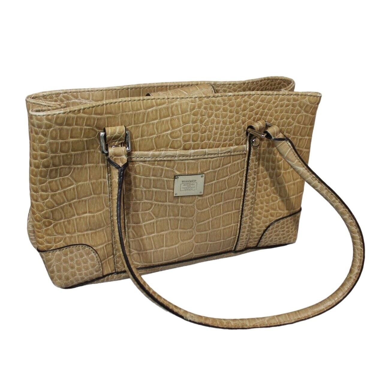 Liz Claiborne Liz Claiborne Faux Snake Skin Handbag Purse Tan Silver Size ONE SIZE - 1 Thumbnail