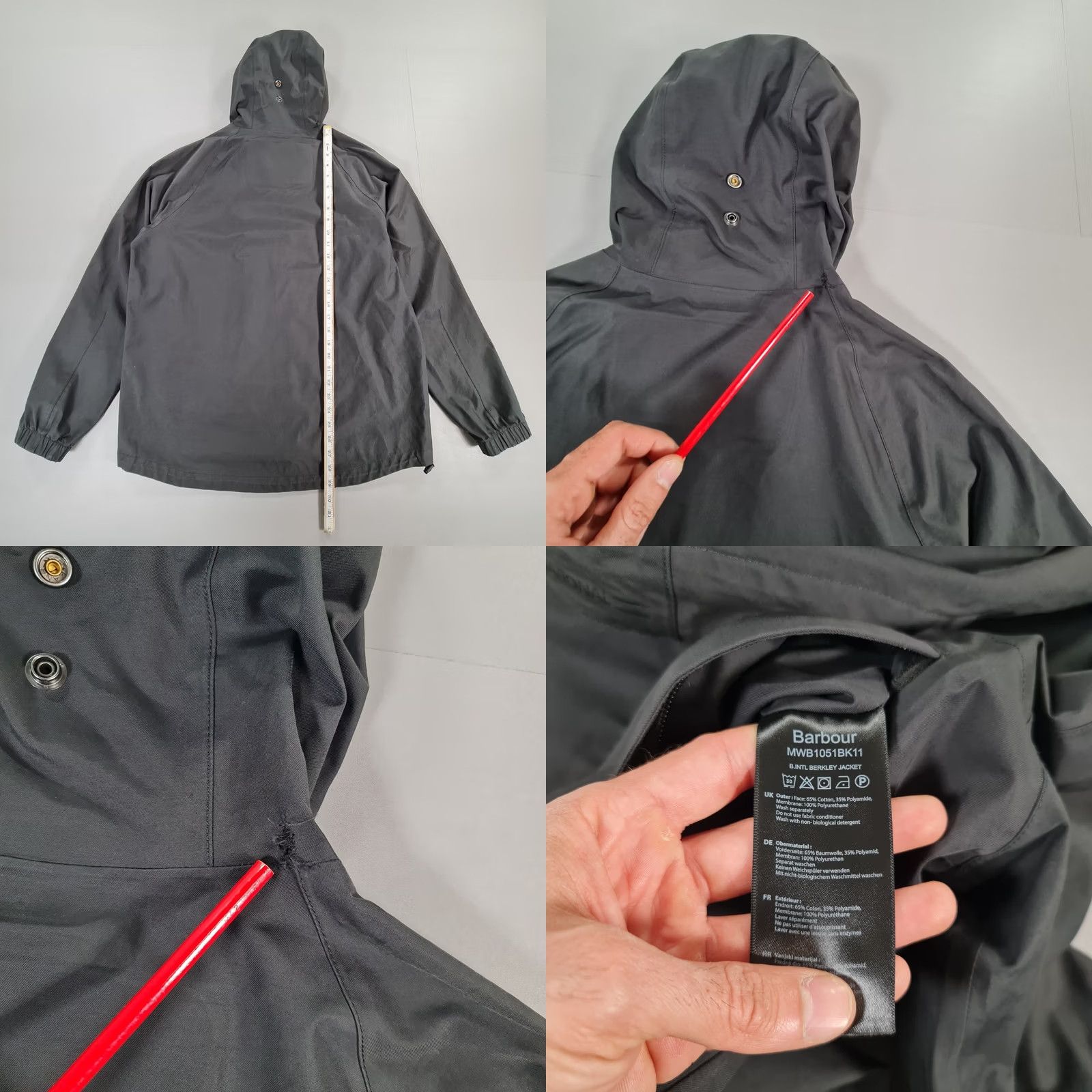 Barbour Barbour International Mens Jacket Black Medium Berkley Waterproof Hooded Jacket Size US M / EU 48-50 / 2 - 8 Thumbnail