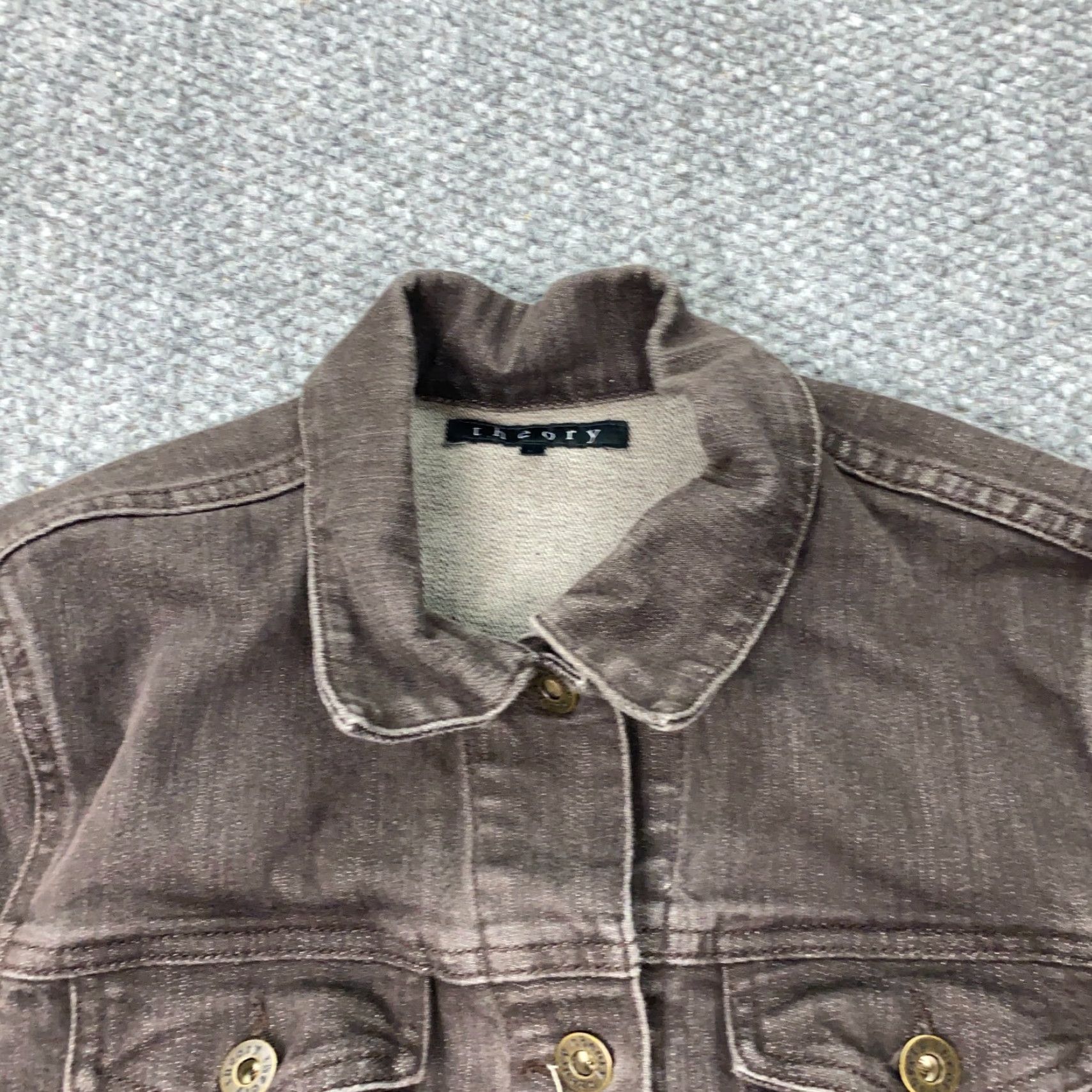 Theory VINTAGE Theory Denim Jacket Women's Large Brown Cotton Trucker Classic Basic Coat Fall Spring Summer Winter Size L / US 10 / IT 46 - 2 Thumbnail