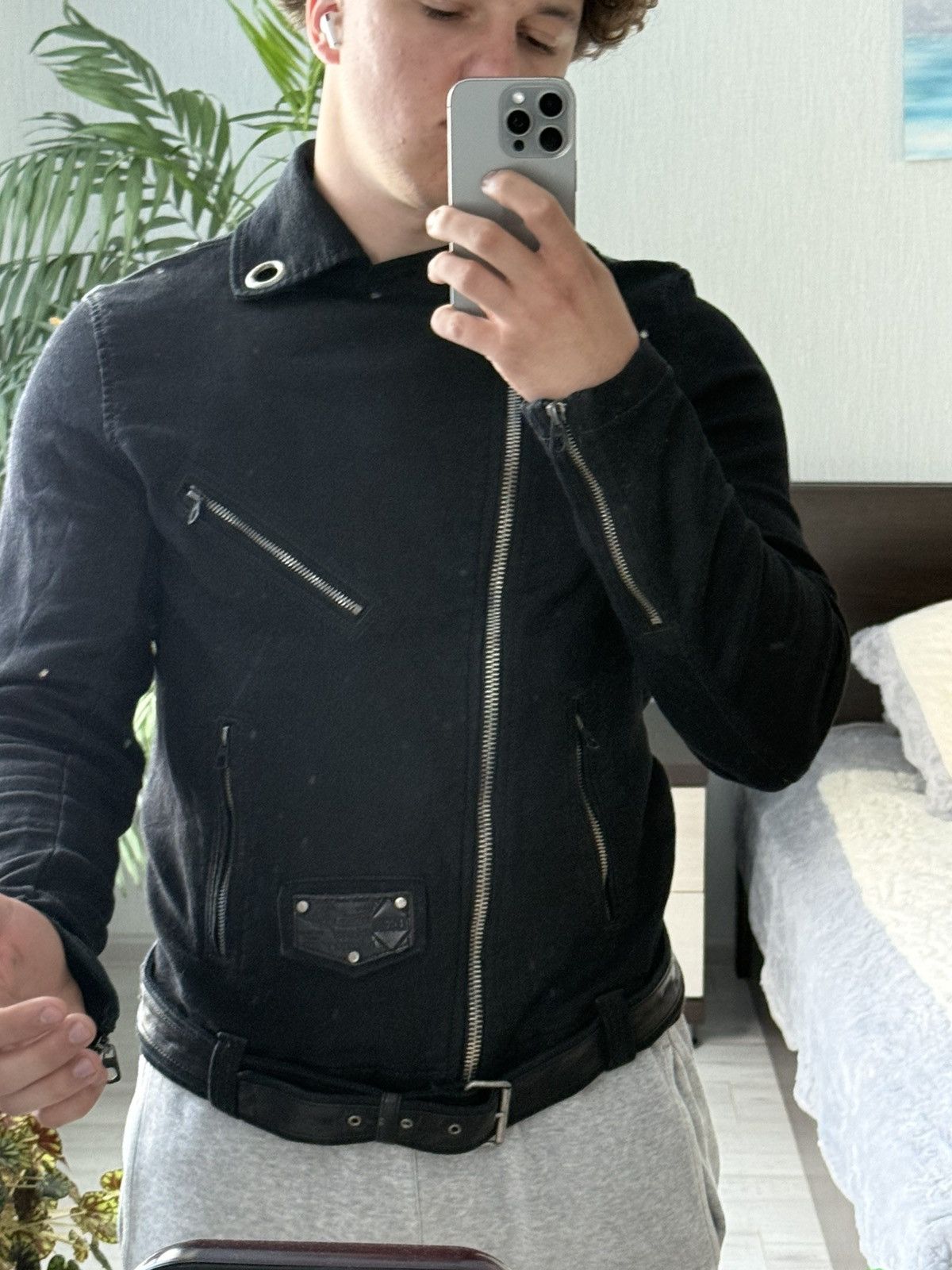 Diesel × Vintage Diesel Industry Moto Biker Jacket – Black with Leather Belt Size US M / EU 48-50 / 2 - 9 Thumbnail