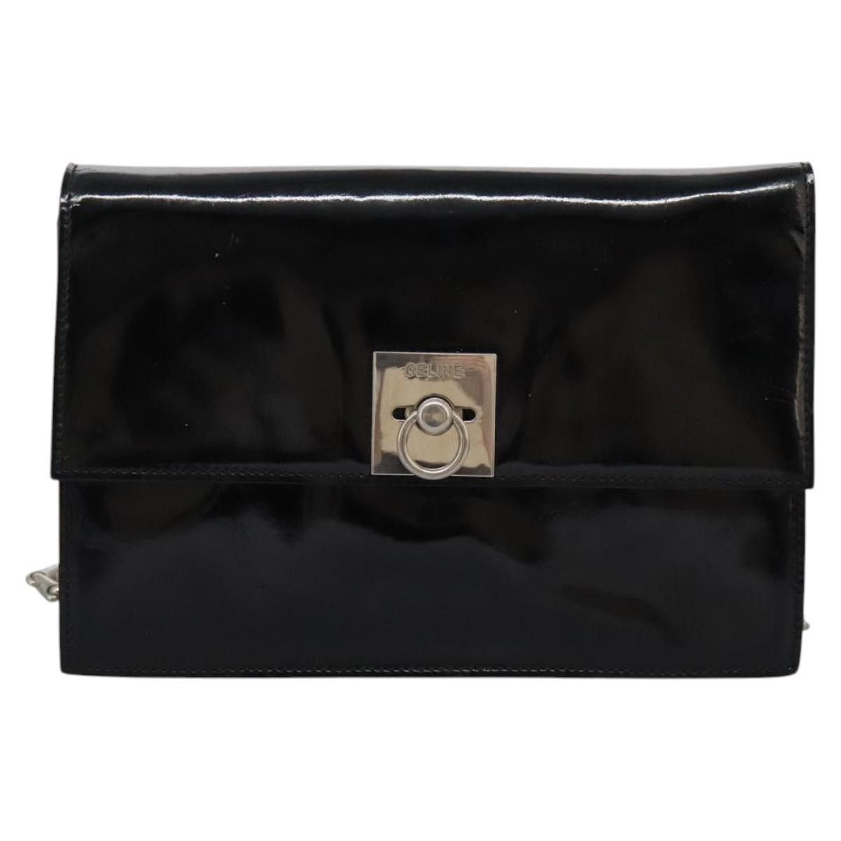 Celine CELINE Chain Shoulder Bag Enamel Black Silver Size ONE SIZE - 2 Thumbnail