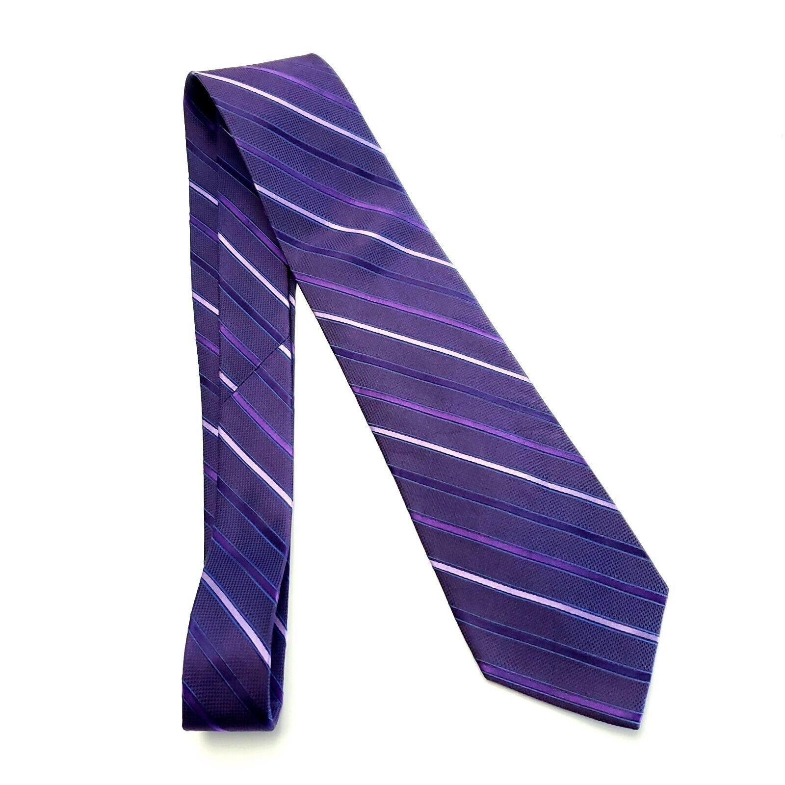 Calvin Klein Calvin Klein Woven Purple Striped Silk Tie Size ONE SIZE - 6 Thumbnail
