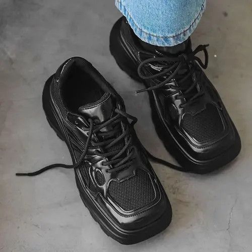 Japanese Brand Streetwear Platform Casual Black PU Leather boots sneakers Size US 10 / EU 43 - 4 Thumbnail