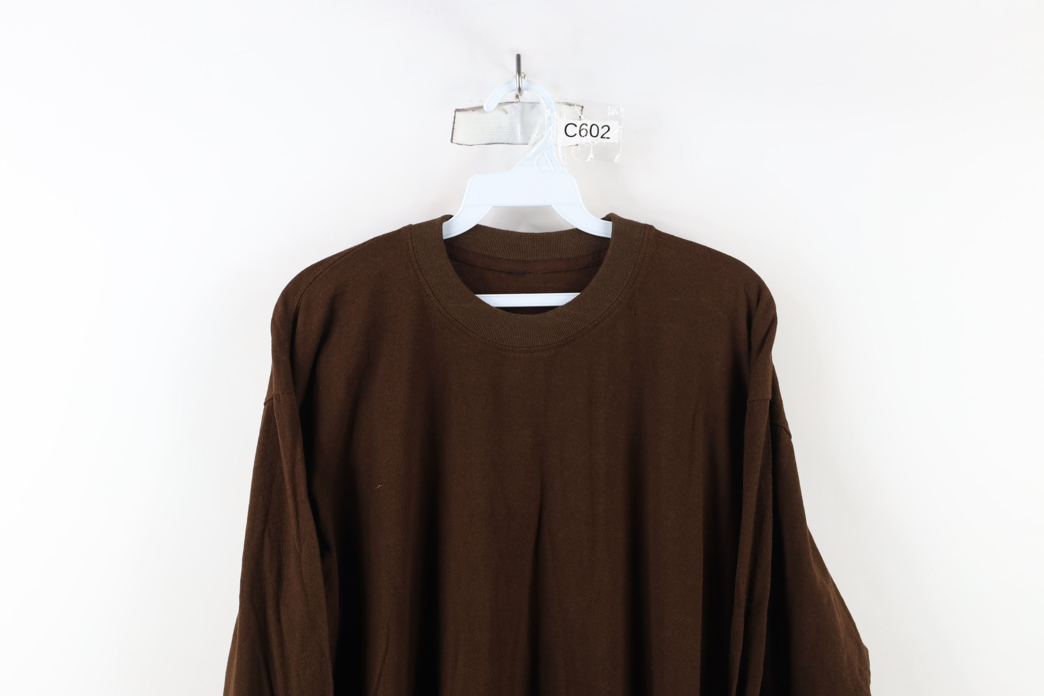 Vintage Vintage 90s Streetwear Faded Blank Long Sleeve T-Shirt Brown Size US XL / EU 56 / 4 - 2 Thumbnail