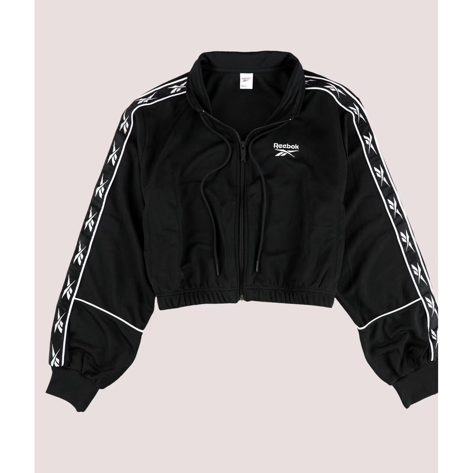 Reebok VINTAGE Reebok Womens Classic Poly Cropped Taped Track Jacket, Black, S Size S / US 4 / IT 40 - 1 Thumbnail