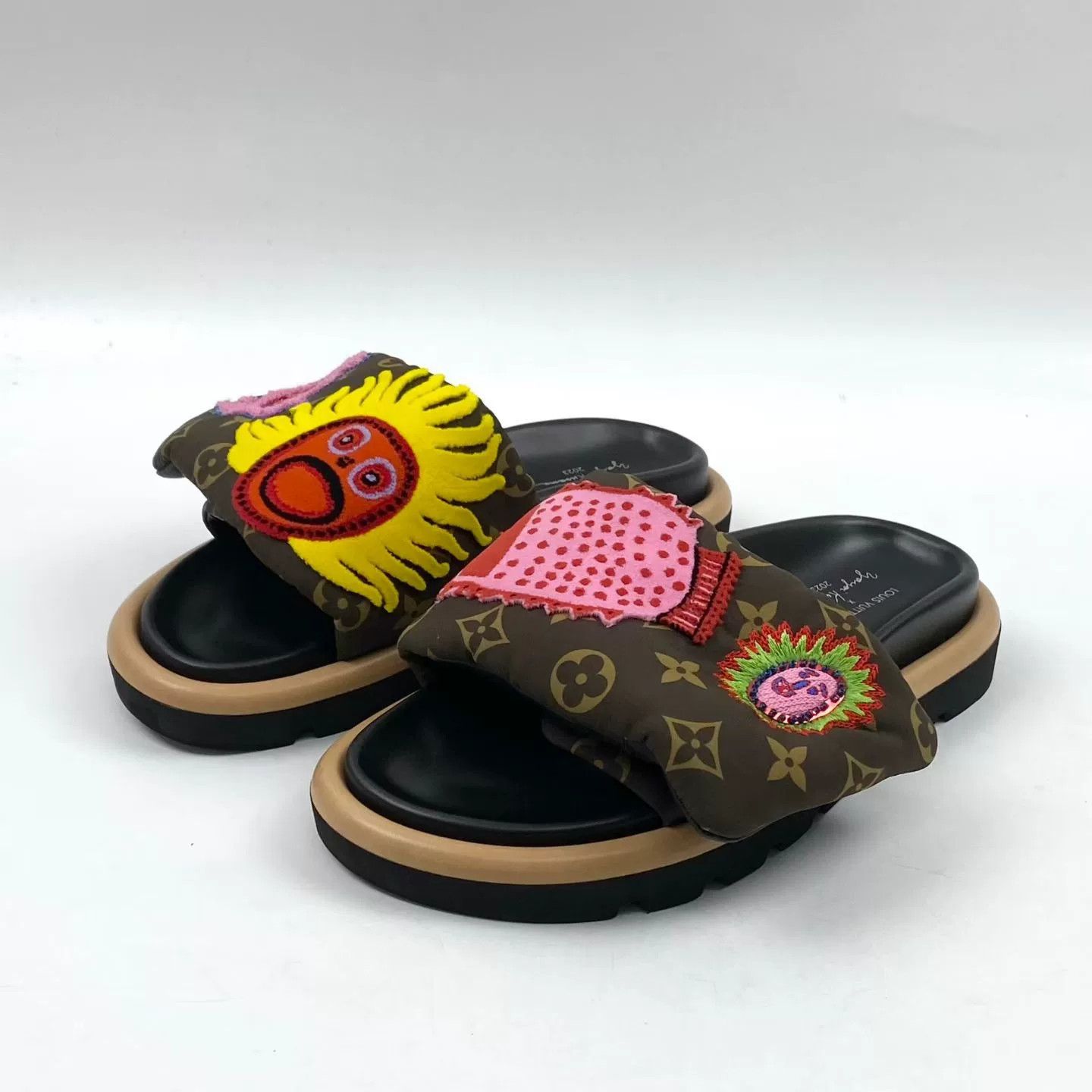 Louis Vuitton LV Brown Monogram Embroidered Slippers Size US 5 / IT 35 - 1 Thumbnail