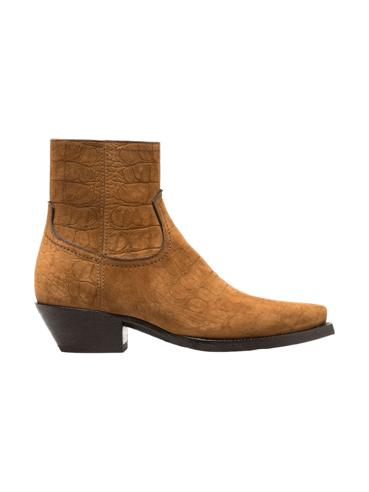 image of Saint Laurent Paris Saint Laurent Lukas Crocodile Embossed Suede Boots in Light Brown (Size 7)