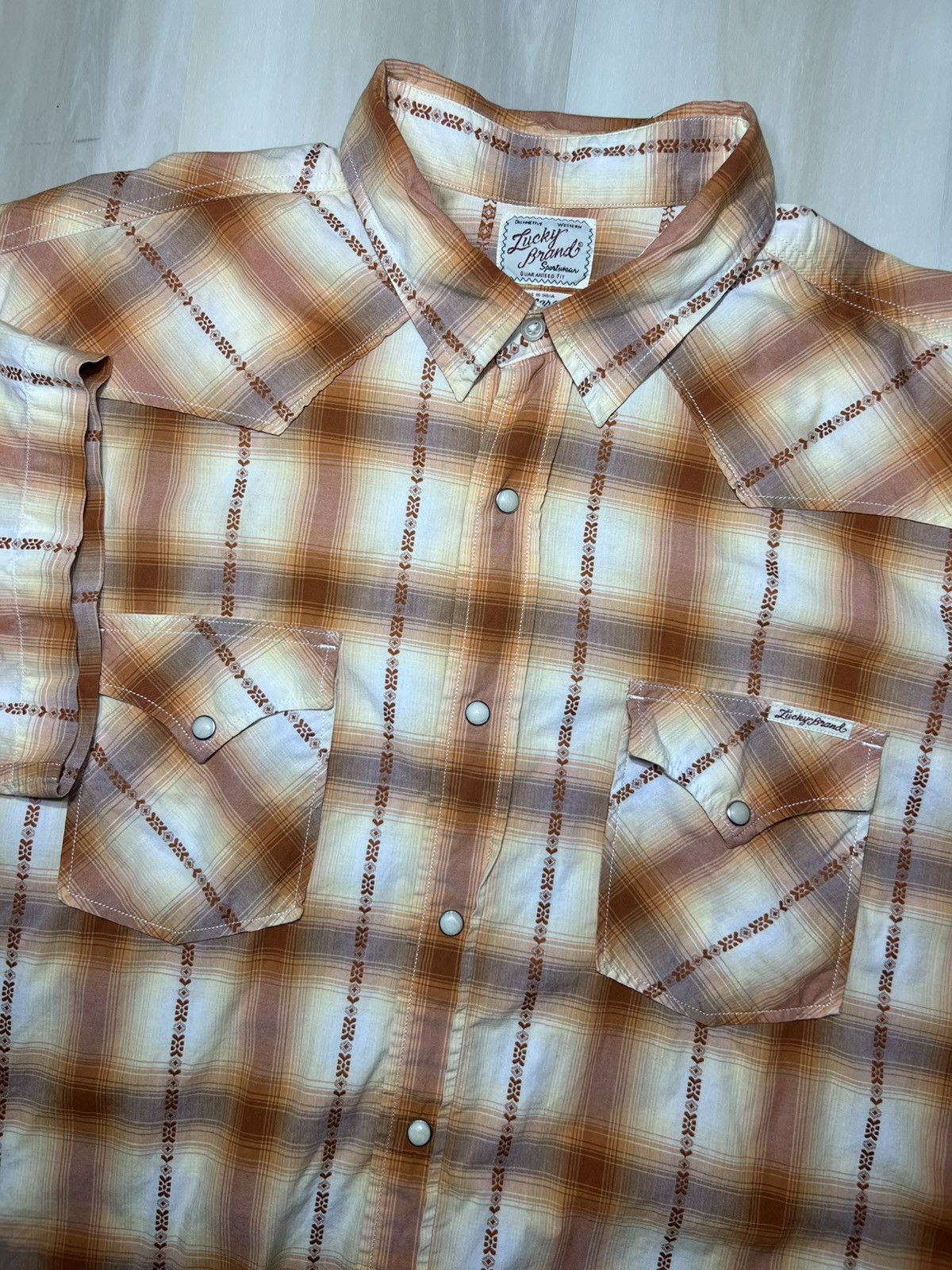Lucky Brand Lucky Brand Shirt Size XXL Brown Diamond Plaid Pearl Snap Size US XXL / EU 58 / 5 - 1 Thumbnail