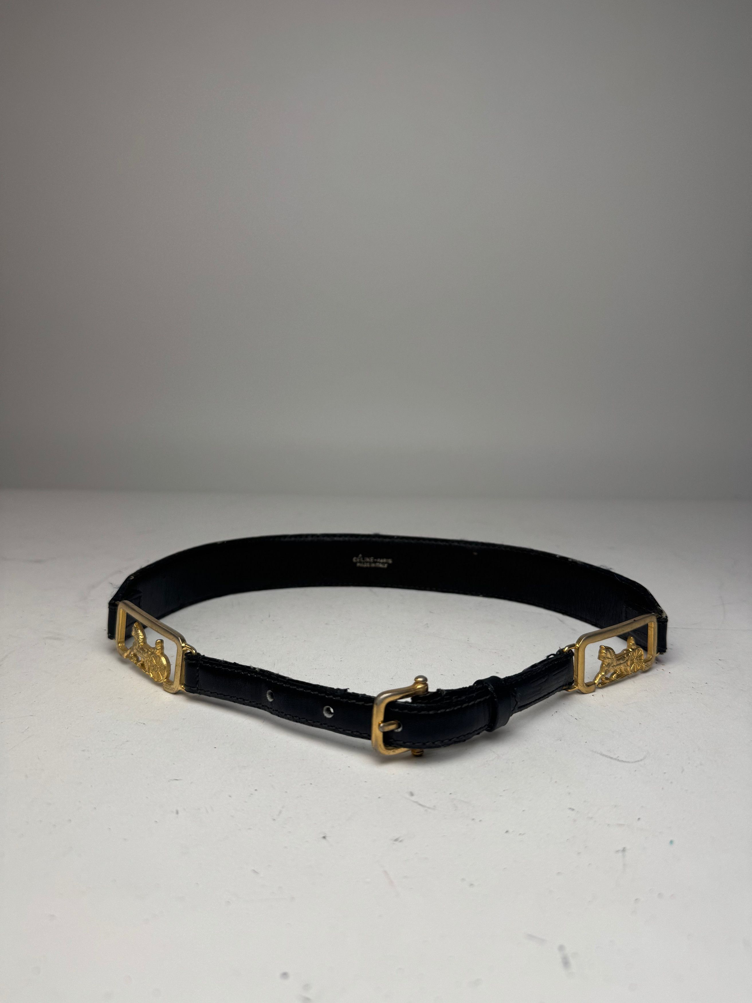 Celine Vintage Paris Carriage Logo Leather Belt Black Size ONE SIZE - 1 Thumbnail
