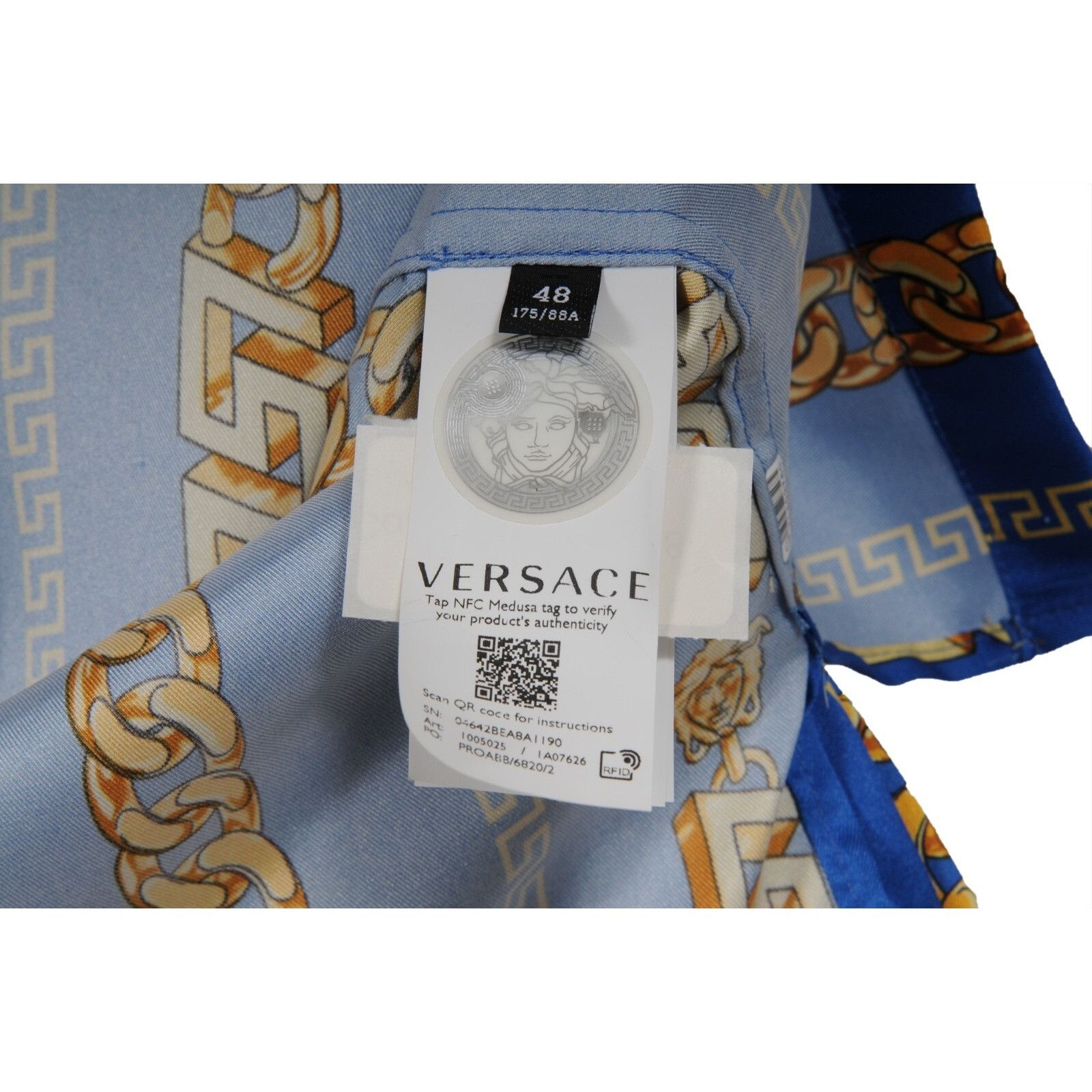 Versace Chain Link Bowling Shirt IT 48 Blue Gold Size US M / EU 48-50 / 2 - 9 Thumbnail