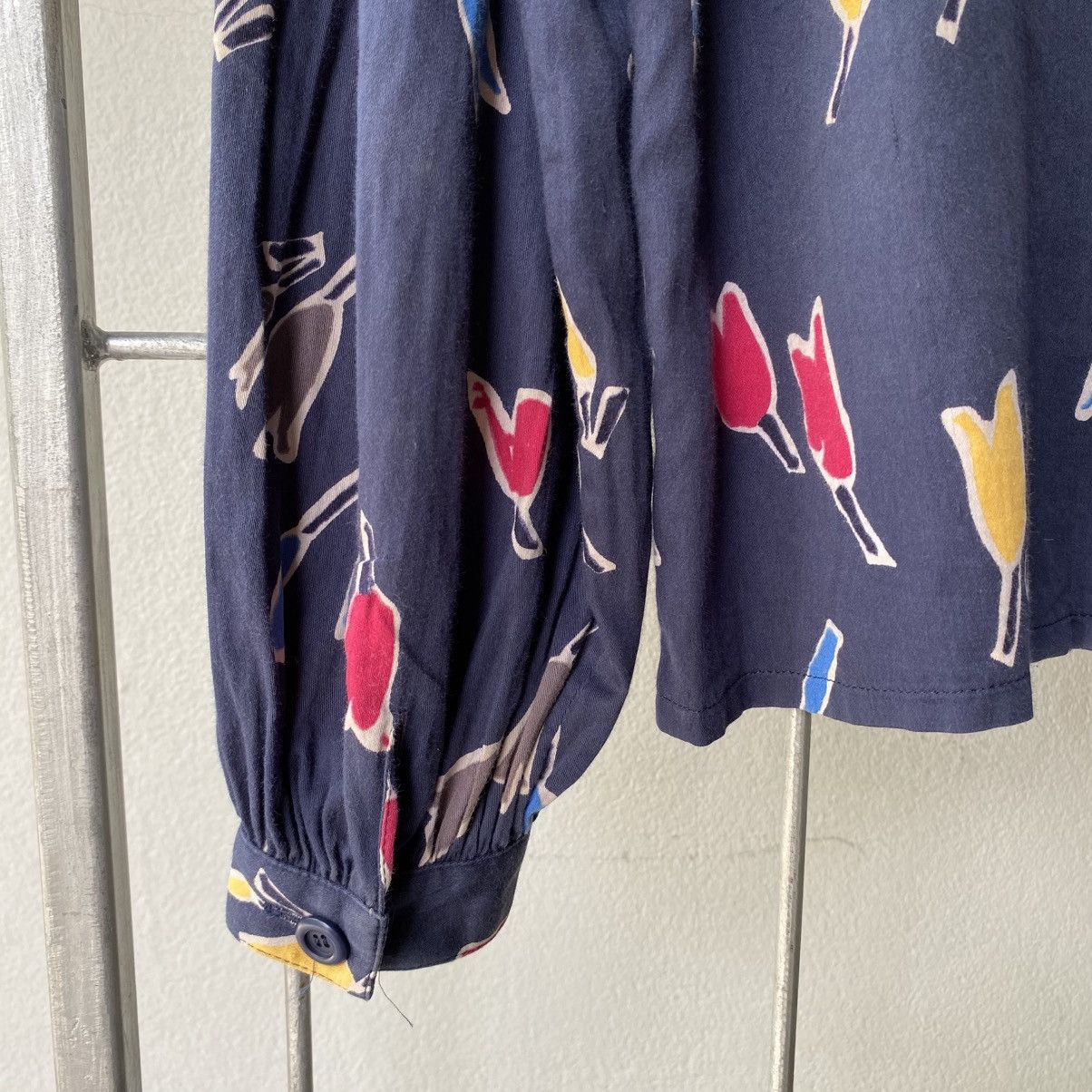 Christian Dior Navy Abstract Tulip Print Blouse