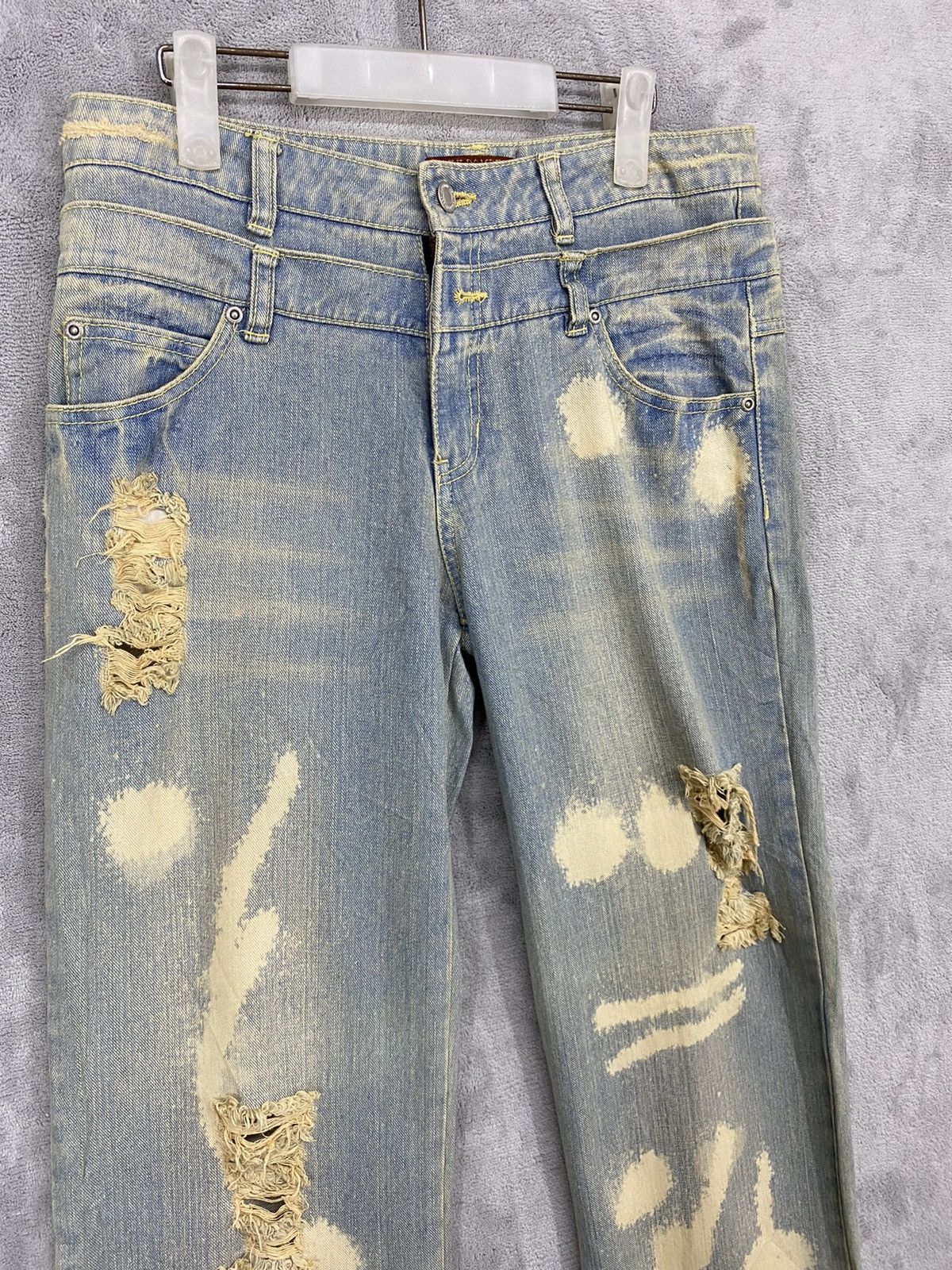 Issey Miyake 🔥(391B08) SKY BOMBER DISTRESSED ACID WASH JEANS‼️ Size US 32 / EU 48 - 4 Thumbnail