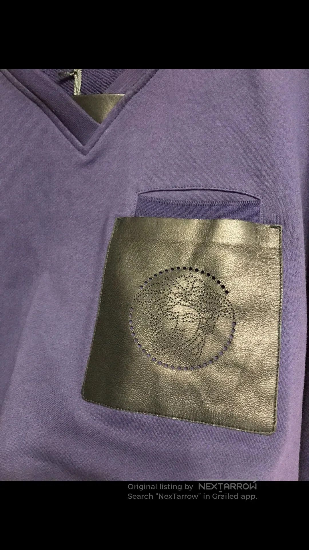 Versace Purple V-Neck Sweatshirt with Leather Pocket. Size US M / EU 48-50 / 2 - 3 Thumbnail