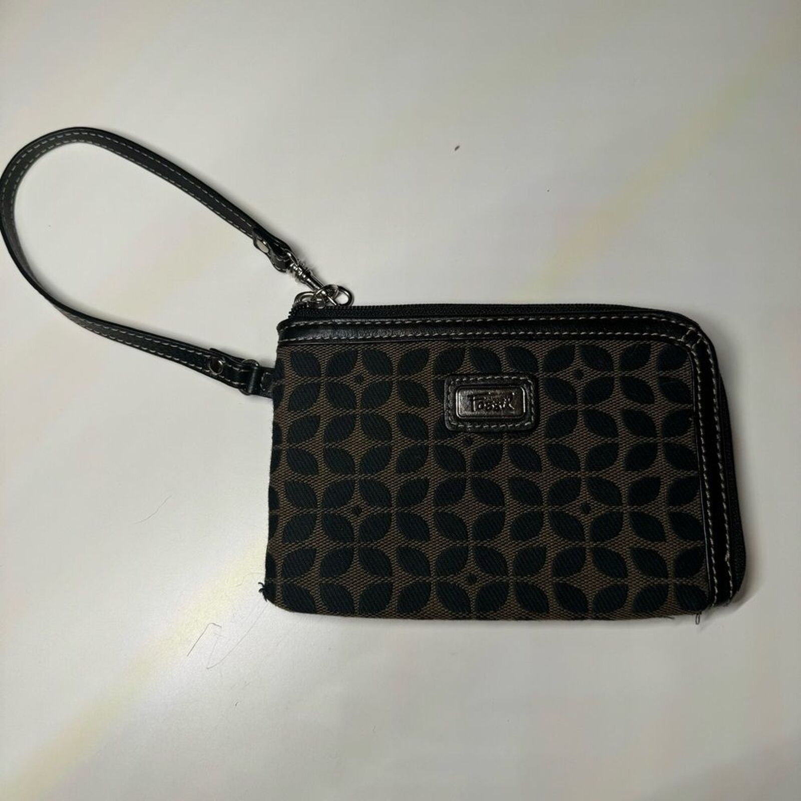 Fossil Fossil Leather Trim Canvas Wristlet Wallet Black/Brown Size ONE SIZE - 1 Thumbnail