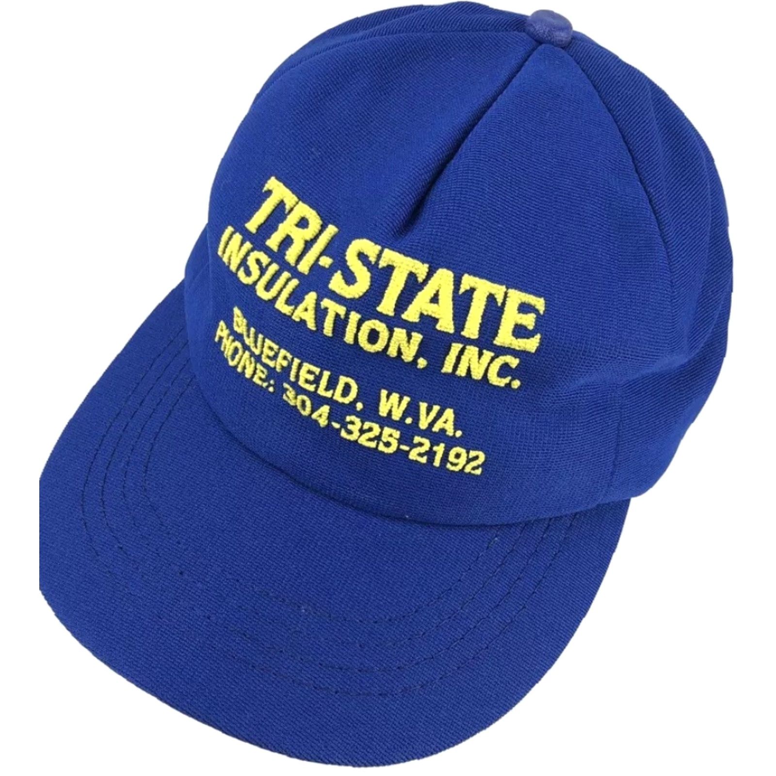 Vintage VINTAGE Trucker Hat Cap Snapback Blue Yellow USA 80s Puffy Print Advertising WV Men One Size Adjustable Size ONE SIZE - 2 Thumbnail