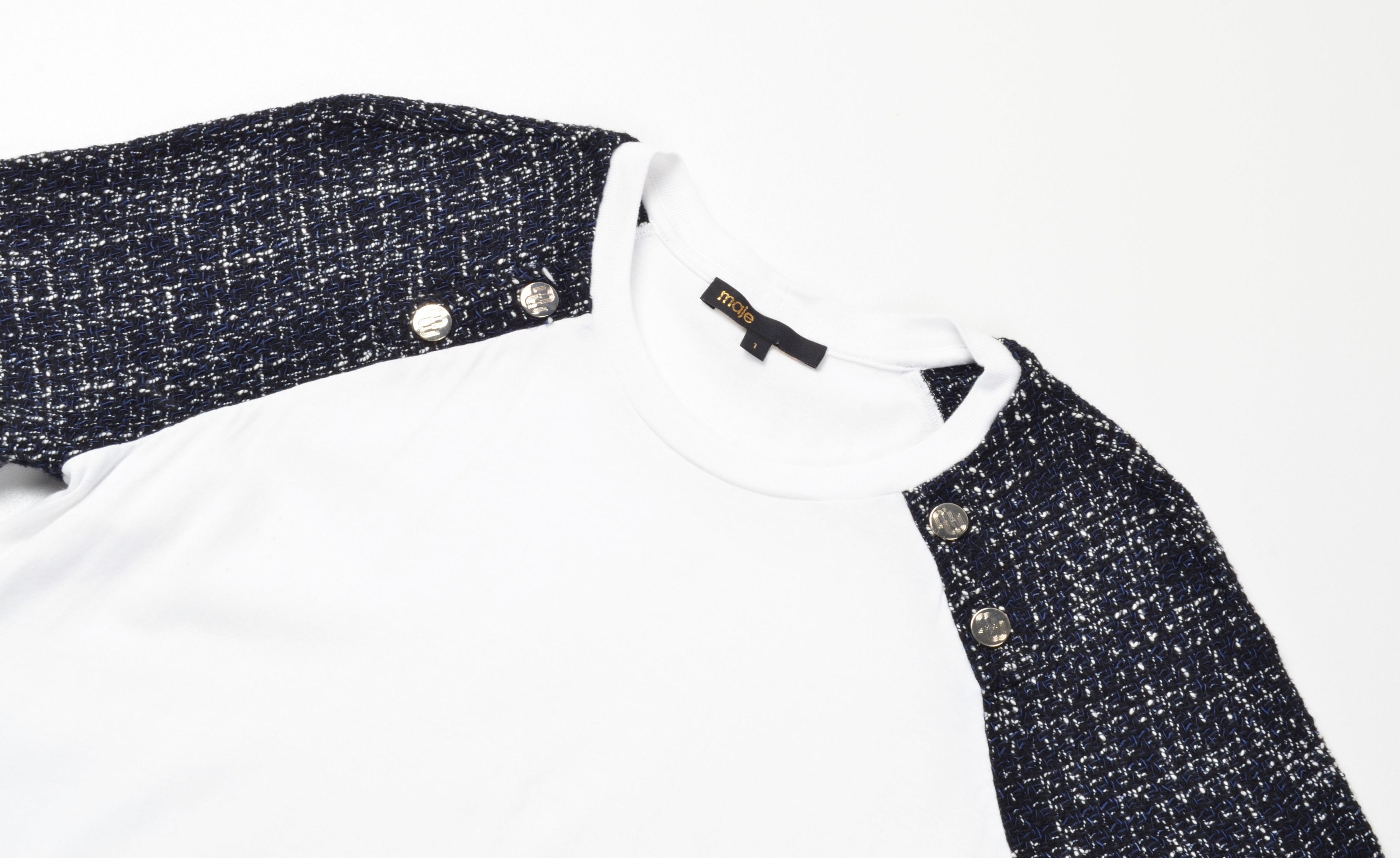 Maje Maje Paris Tweed Boucle Sleeves White T Shirt Size S / US 4 / IT 40 - 4 Thumbnail