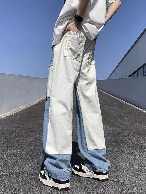 VIBE Street hip-hop blue and white patchwork washed jeans Size US 30 / EU 46 - 2 Thumbnail