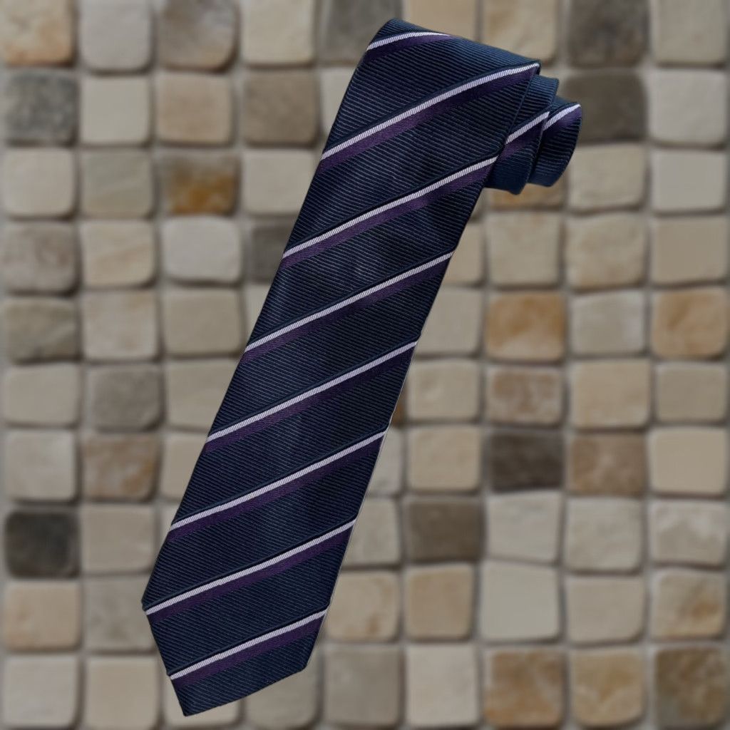Vintage Epoca Men's Silk Tie Striped Ribbed Navy Made in Japan Size ONE SIZE - 1 Thumbnail