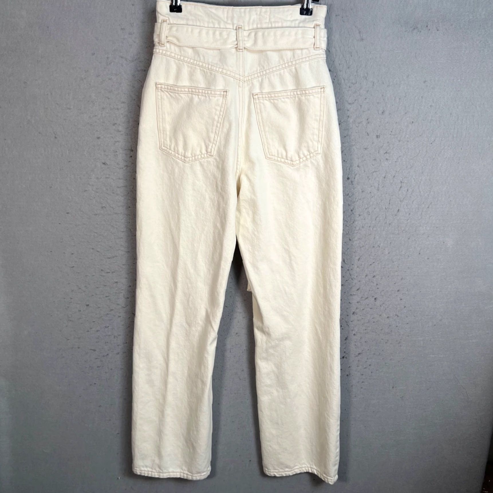 Mango Mango Denim High-Waist Cream Cotton Trousers W/Tie Belt Women's Size 2 Pants Vintage No Size ONE SIZE - 2 Thumbnail