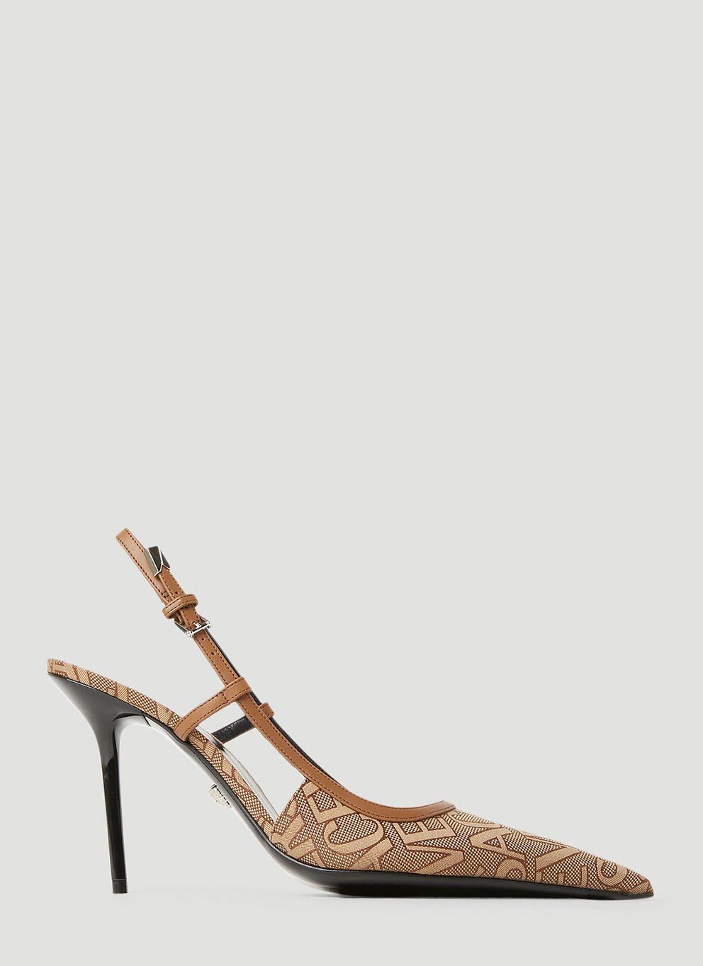 image of Versace Logo Sling Back High Heel Shoes in Beige, Women's (Size 8)