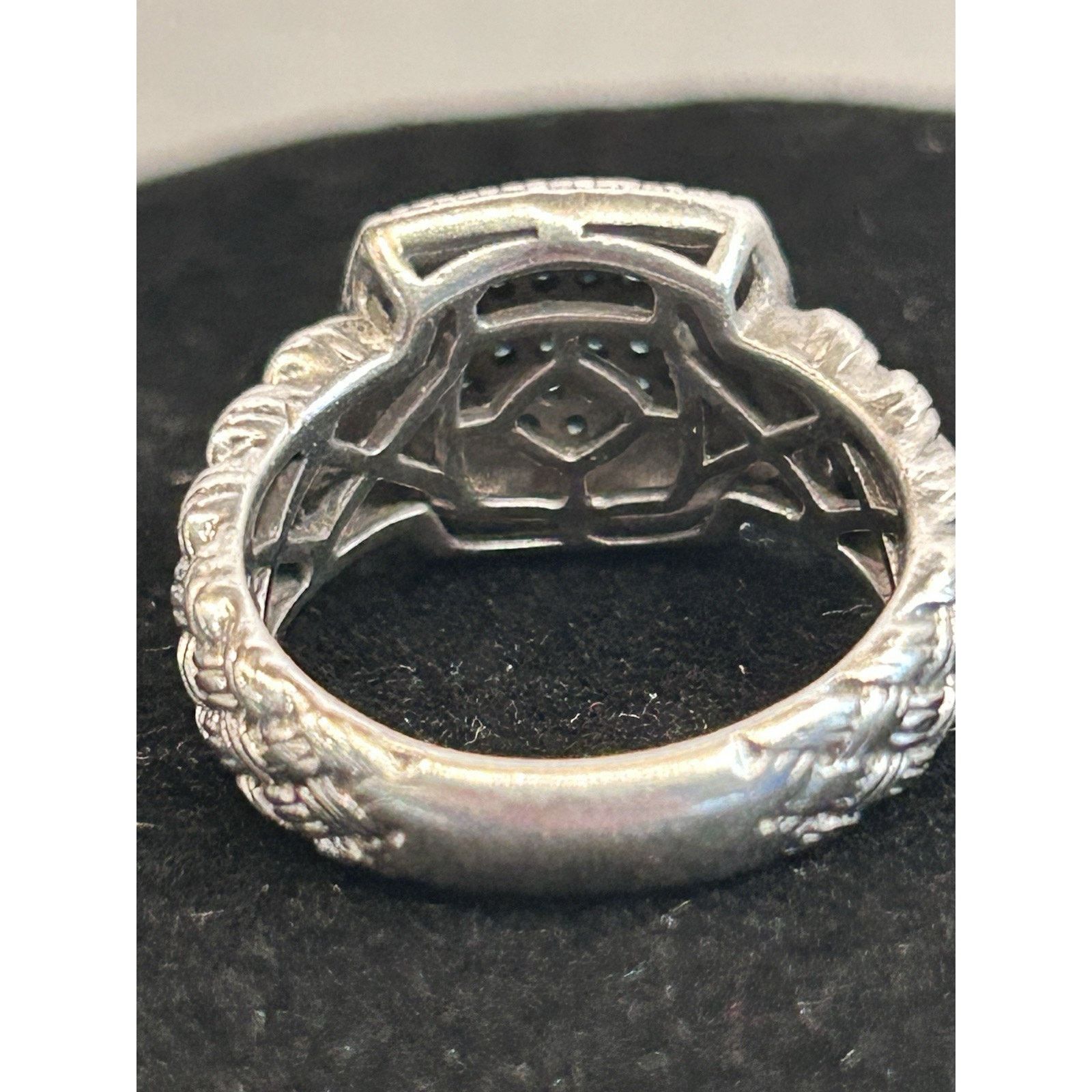 Other Sterling Silver Blue Diamond Cluster Ring Size 7 Designer JS Size ONE SIZE - 5 Thumbnail