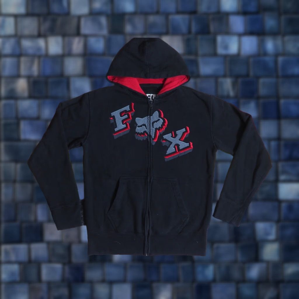 Fox Racing VINTAGE Fox Racing Hoodie Zip Black Red Grunge 2000s MX Skate Crew Neck Hooded Pockets Logo Men S Sweatshirt Winter Fall Spring Size US S / EU 44-46 / 1 - 1 Thumbnail