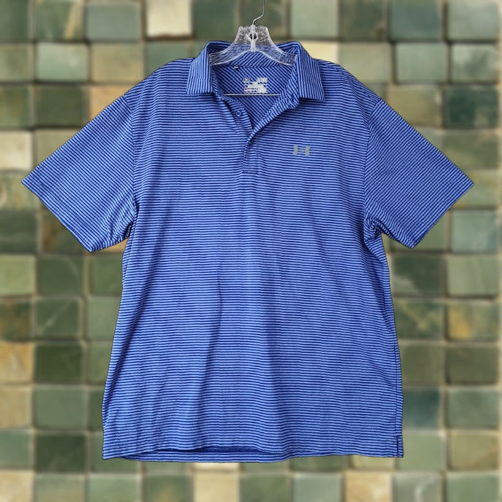 Under Armour VINTAGE? Wait not vintage. Under Armour Polo Shirt Mens XL Blue Striped HeatGear Short Sleeve Size XL Size US XL / EU 56 / 4 - 1 Thumbnail