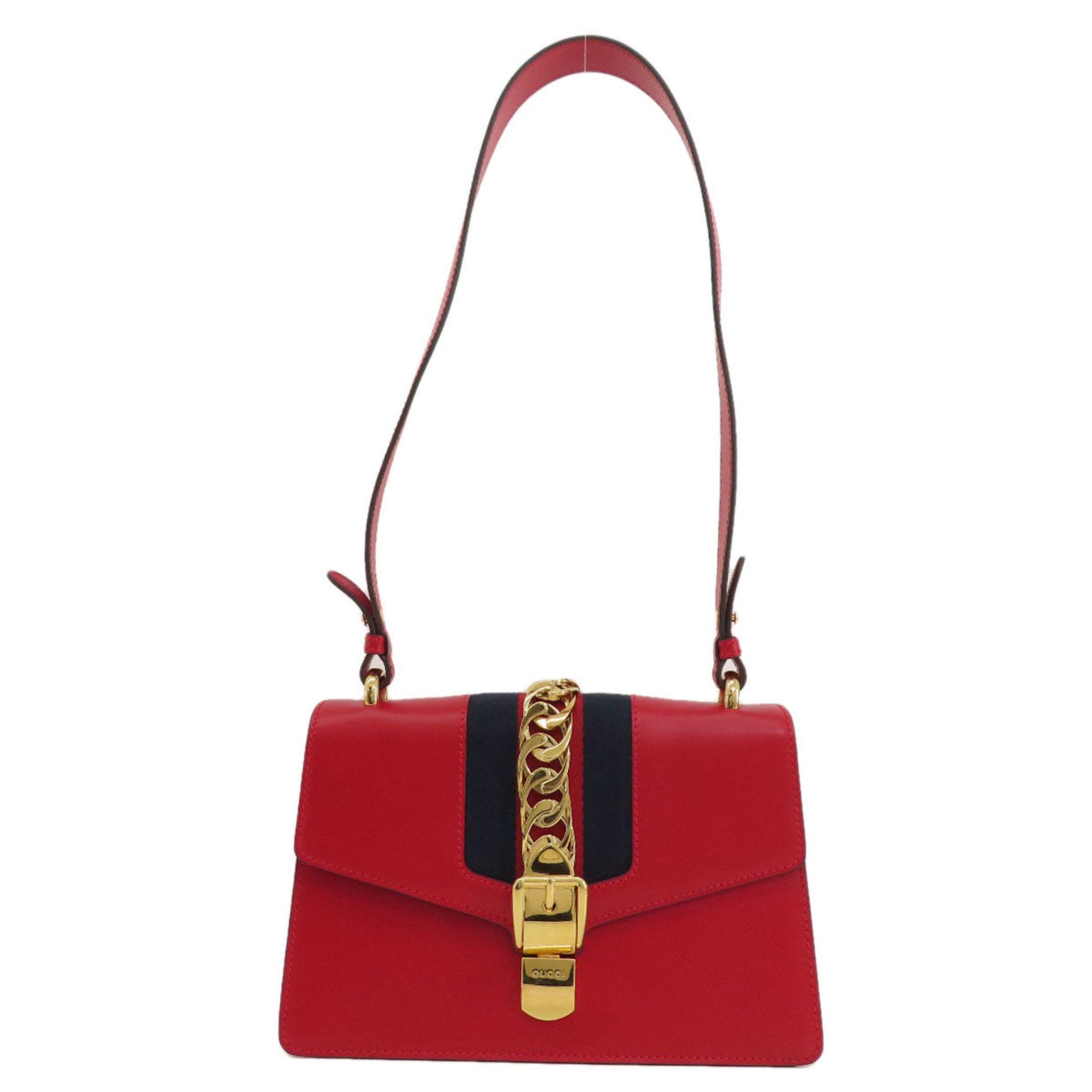 Gucci 421882 Sylvie Shoulder Bag Leather Women's Gucci in Red