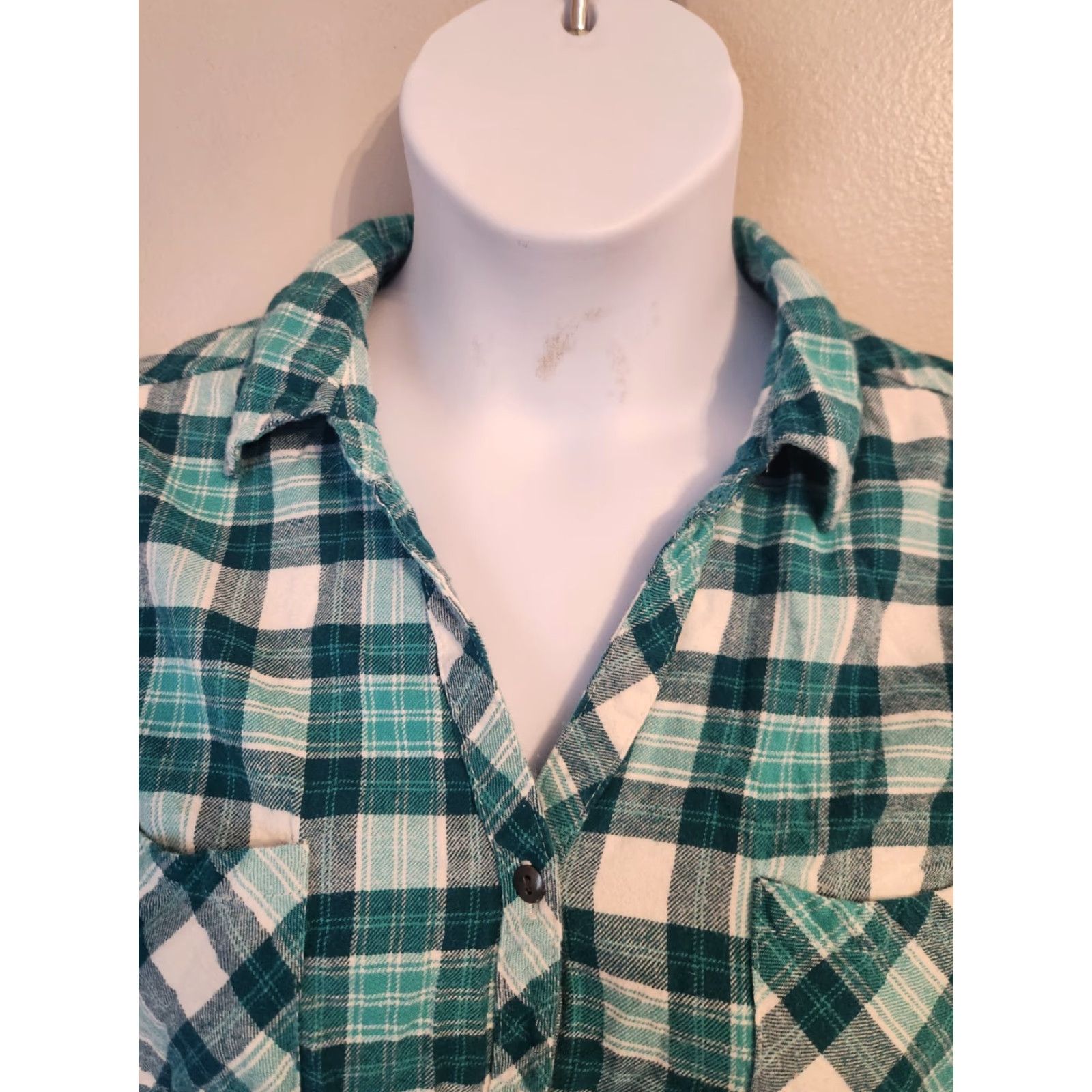 Altea Falls Creek 2X Plus Teal White Plaid Button Up Flannel Shirt Top Size XXL / US 16-18 / IT 52-54 - 2 Thumbnail