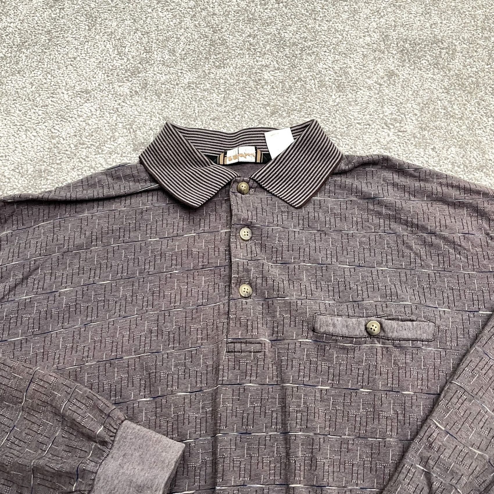 Vintage LD Sport Polo Shirt Mens M Brown 90s Geometric Long Sleeve Casual Classic Shirt Size US M / EU 48-50 / 2 - 3 Thumbnail