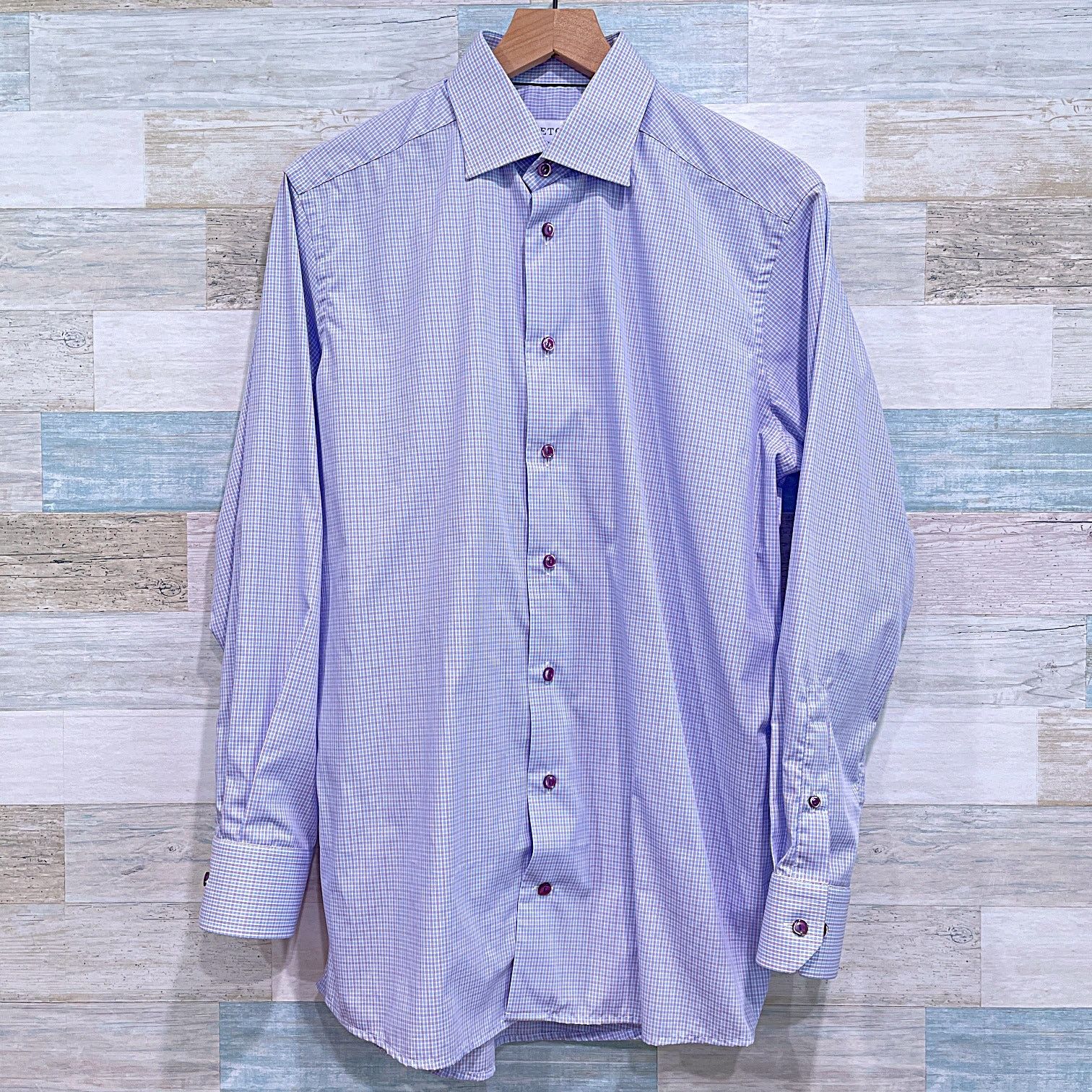 ETON Contemporary Spread Collar Dress Shirt Blue Purple 15.5