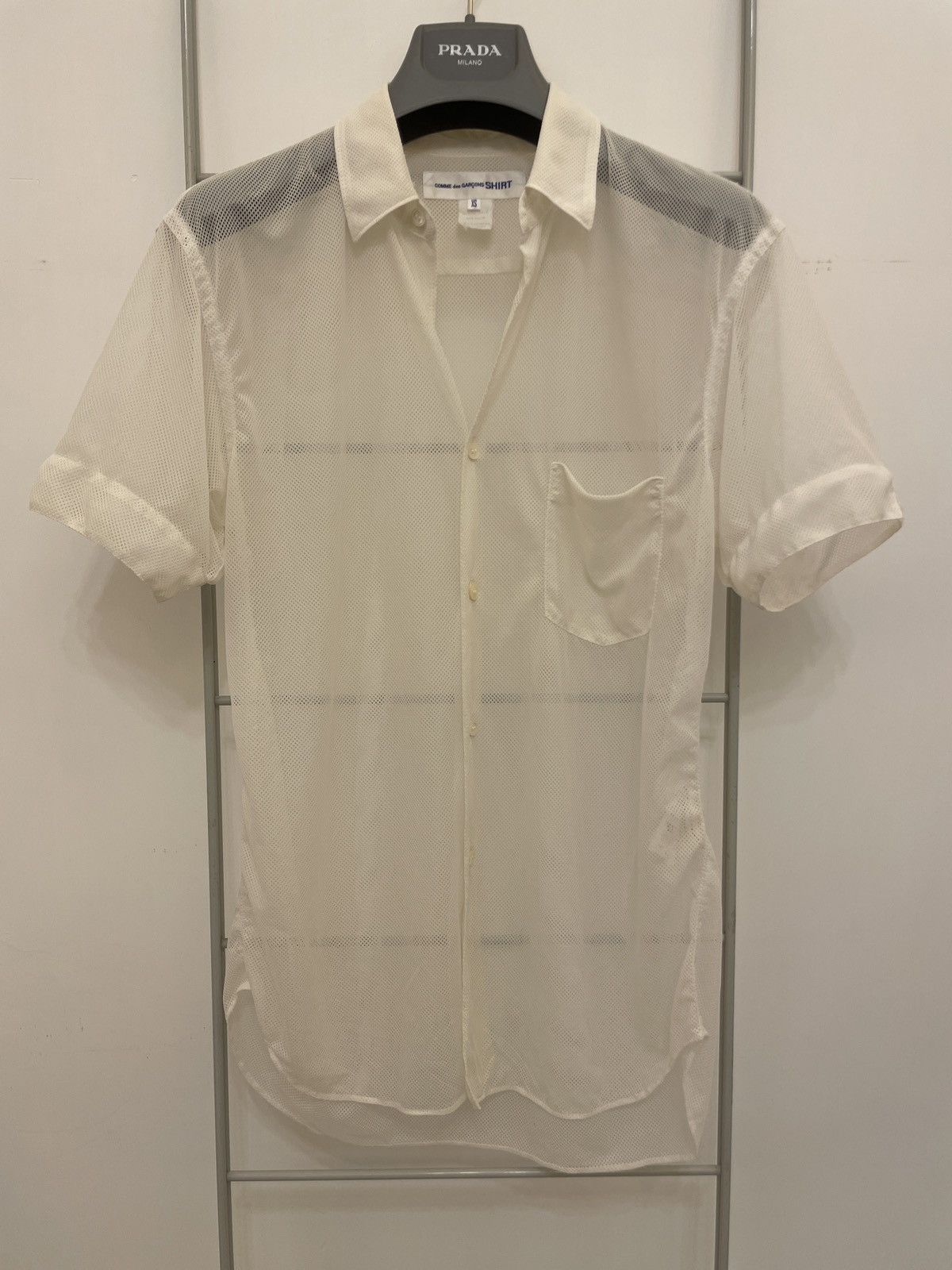 image of Comme Des Garcons Shirt x Rei Kawakubo Cdg Mesh Shirt in White, Men's (Size XS)