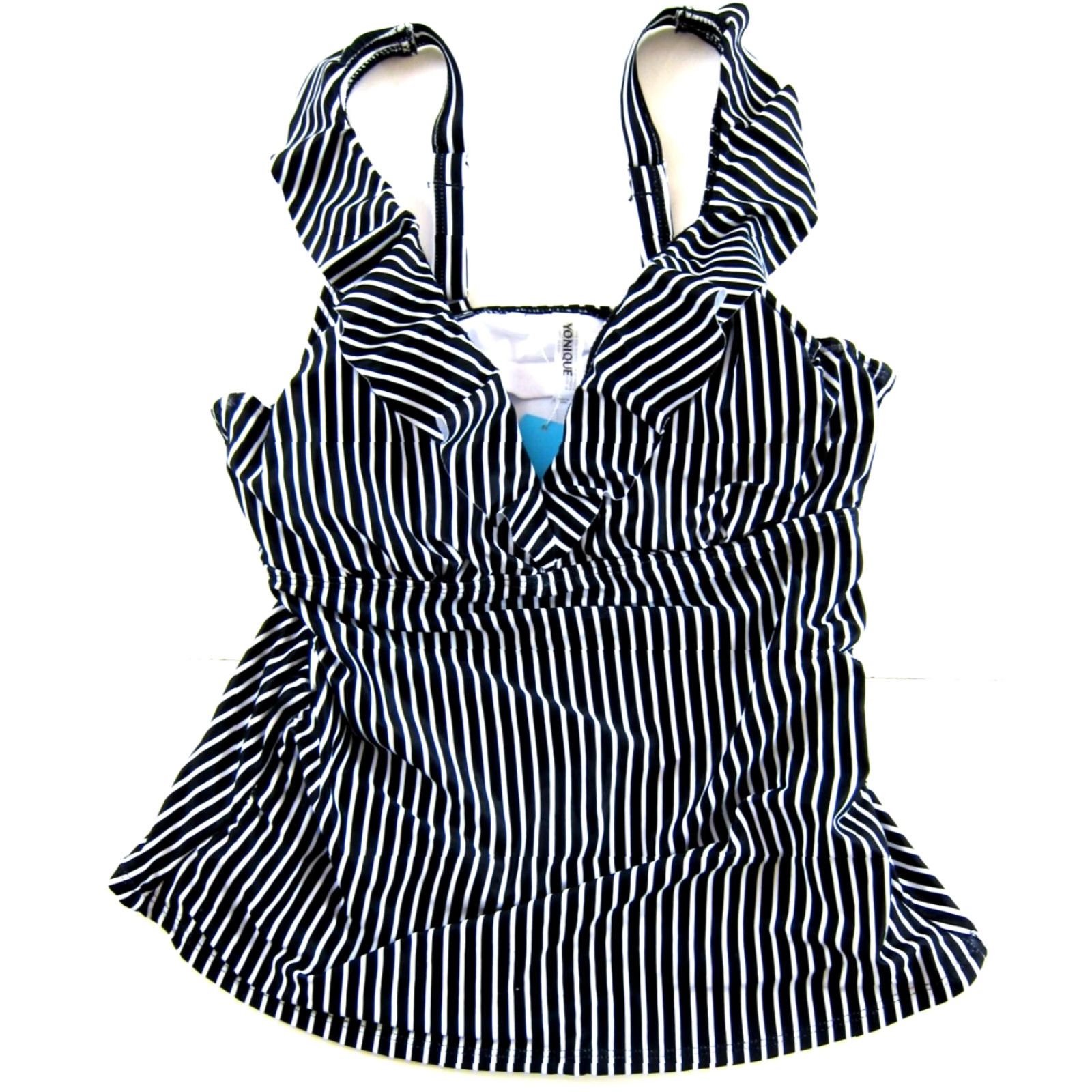 Nique Yonique Tankini Swim Top Stripe Underwire Built In Bra Large Black White Striped Bathing Suit Women L XS? Size L / US 10 / IT 46 - 2 Thumbnail