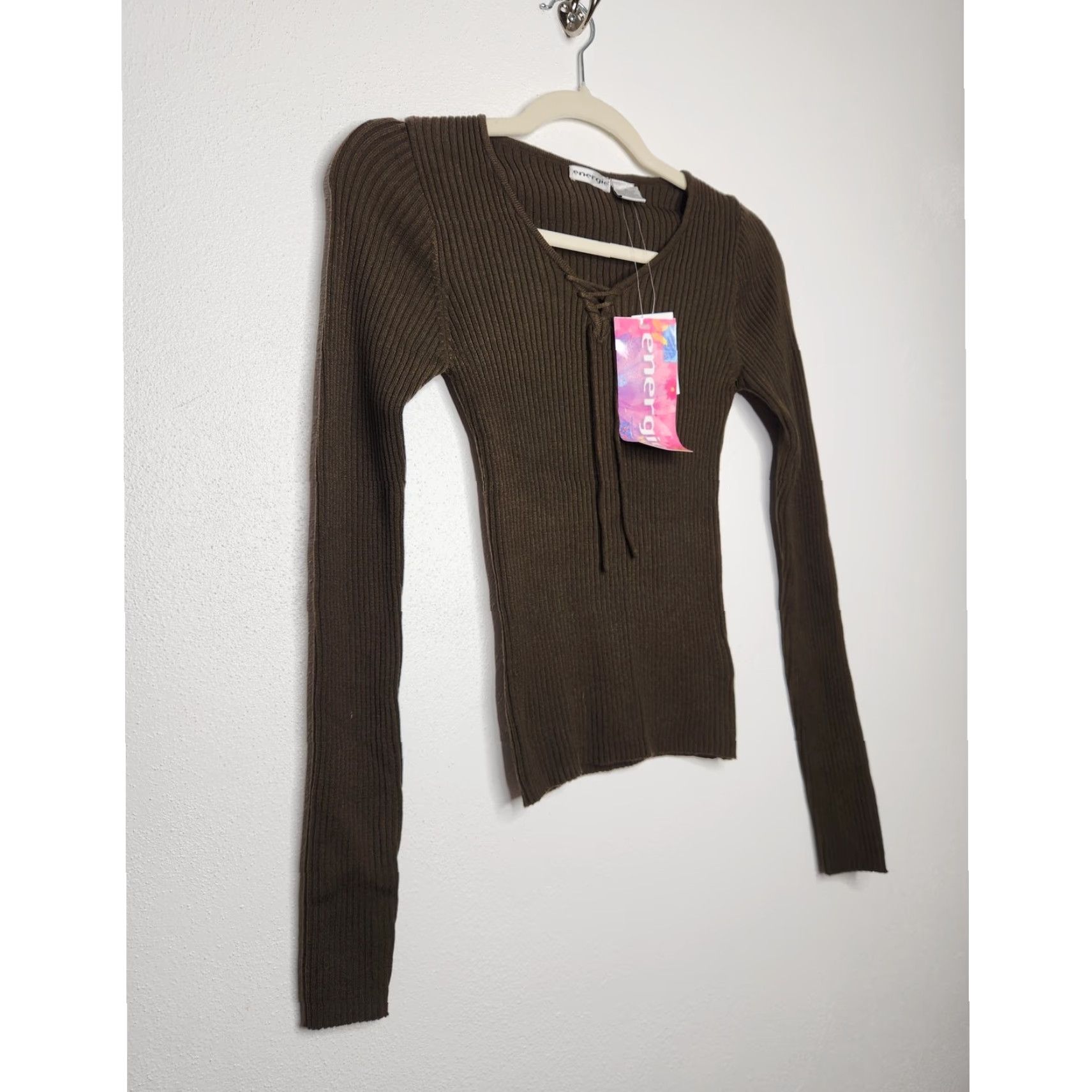 Energie VINTAGE Energie Brown Ribbed Long Sleeve T-Shirt Small Womens NWT Fairy Witch Y2K Fall 90s Grunge Emo Punk Retro AOP Size S / US 4 / IT 40 - 4 Thumbnail